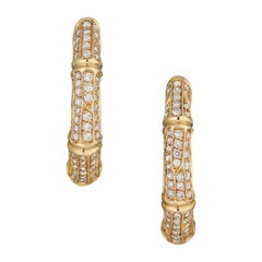 Cartier Bamboo Diamond 18k Gold Vintage Hoop Earrings
