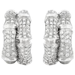 Cartier Boucles d'oreilles bambou en or blanc et diamants