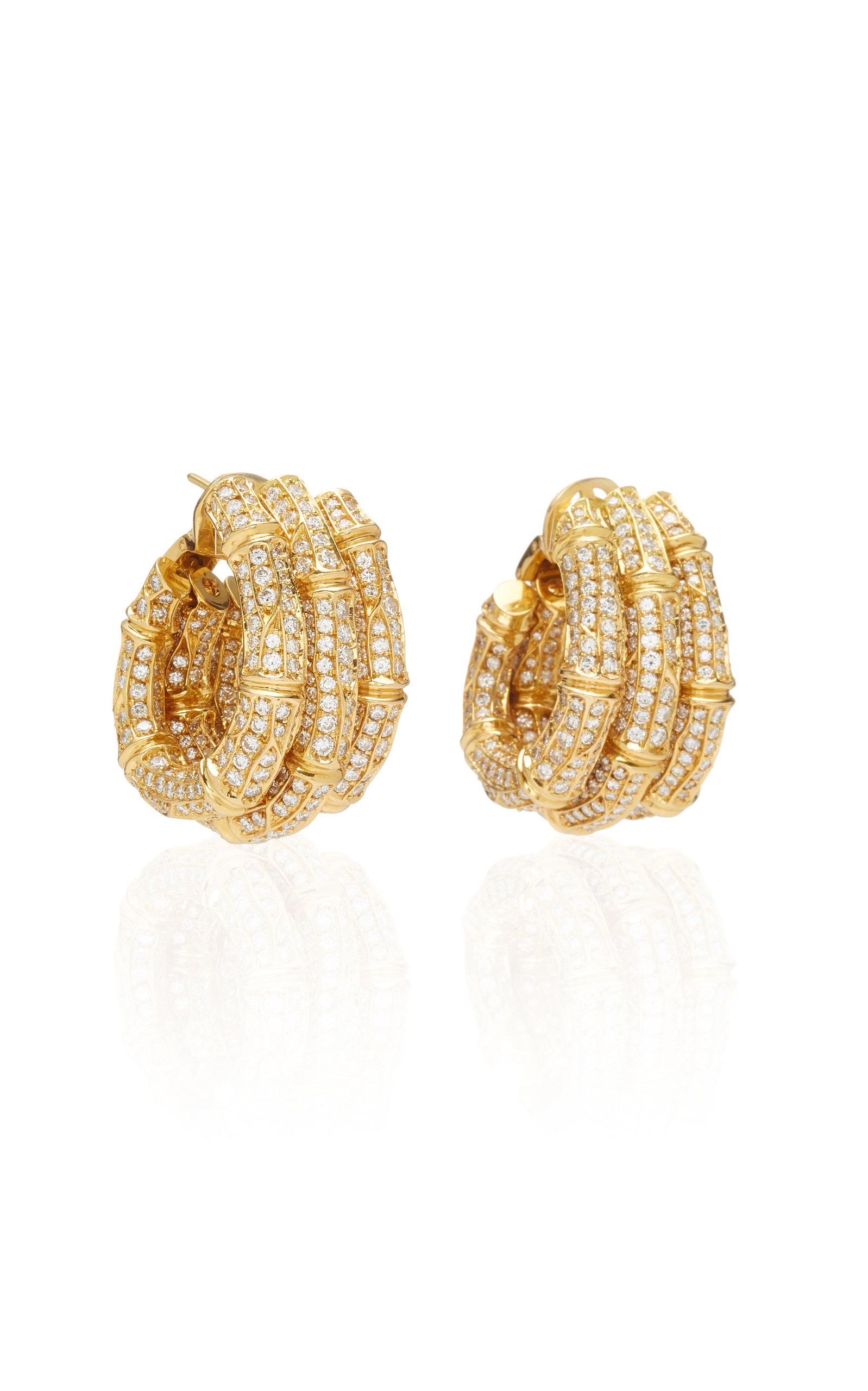 Women's Cartier Bamboo Diamond Gold Hoop Ear-Clips