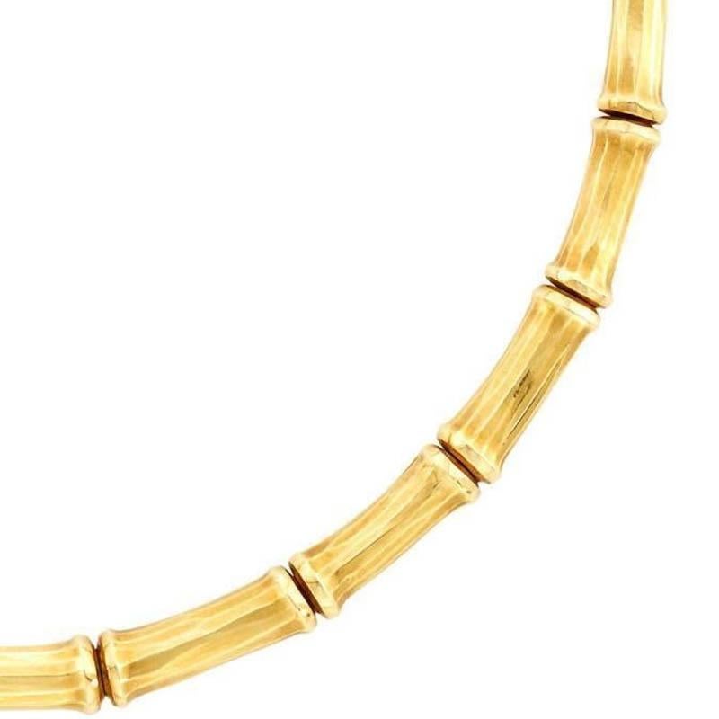 Cartier Bamboo Style Necklace. The necklace is made in 18 karat yellow gold. This is one of Cartier's most sought after designs. Strong Cartier stamp with serial number. 
Most of these necklaces go to auction so this is a rare opportunity for you to