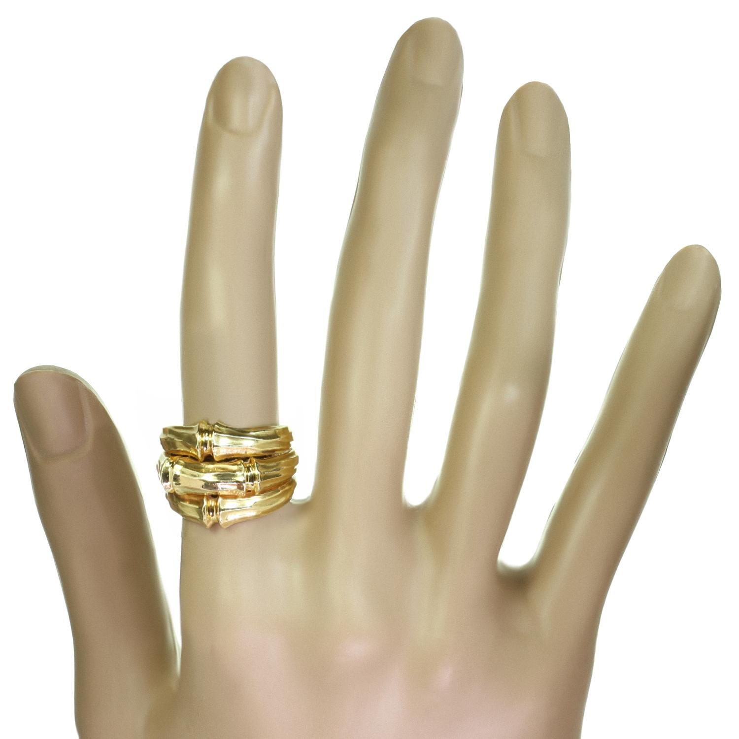 CARTIER Bambus Gelbgold 3 Reihen Ring Box Papiere Größe 53 im Zustand „Hervorragend“ in New York, NY