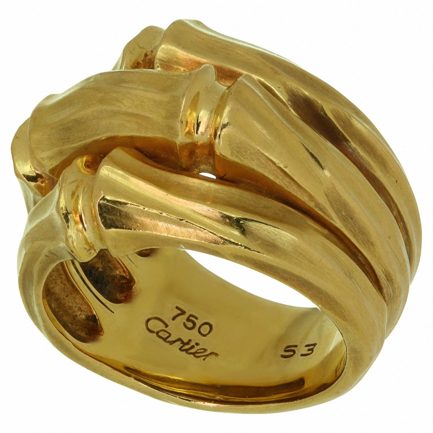 CARTIER Bambus Gelbgold 3 Reihen Ring Box Papiere Größe 53 für Damen oder Herren
