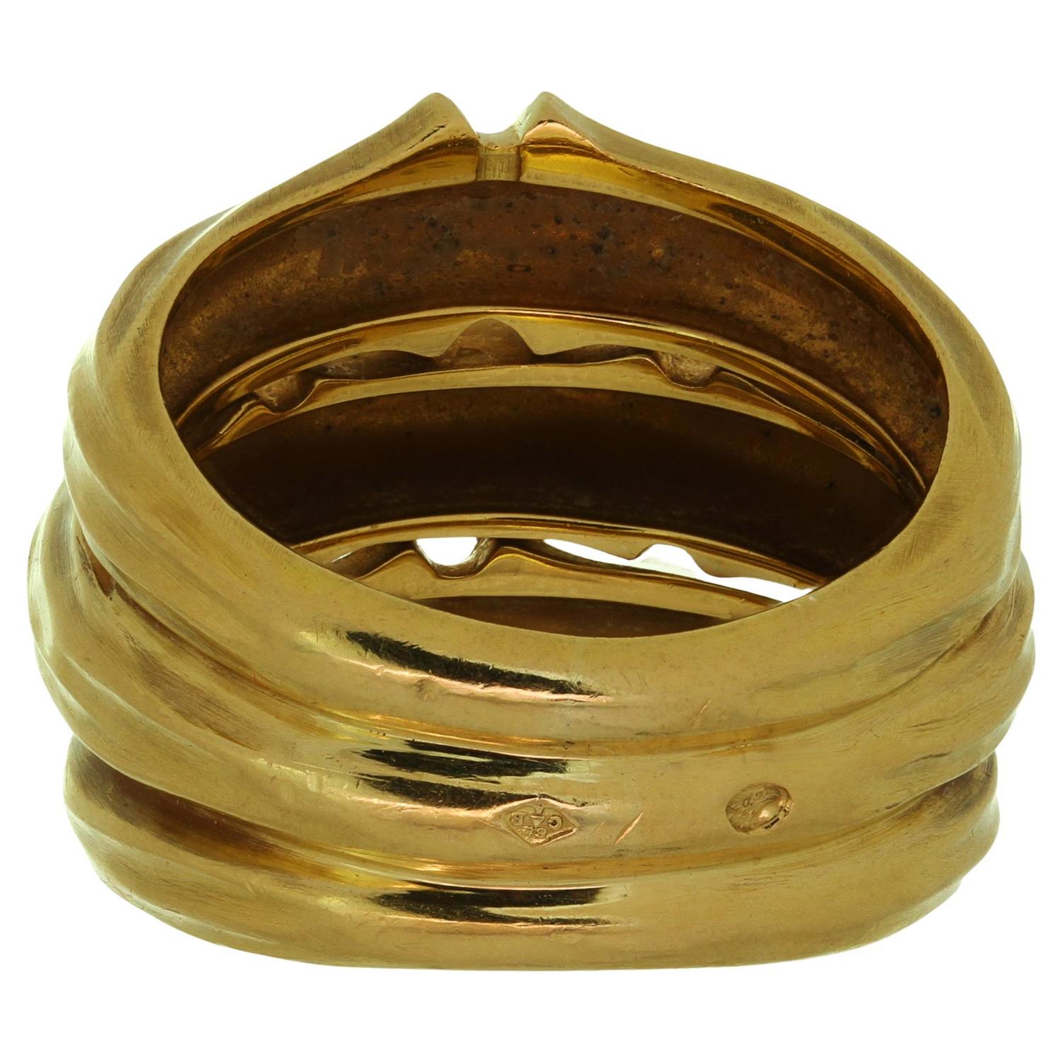 CARTIER Bamboo Yellow Gold 3 Row Ring Box Papers Size 53 In Excellent Condition For Sale In New York, NY