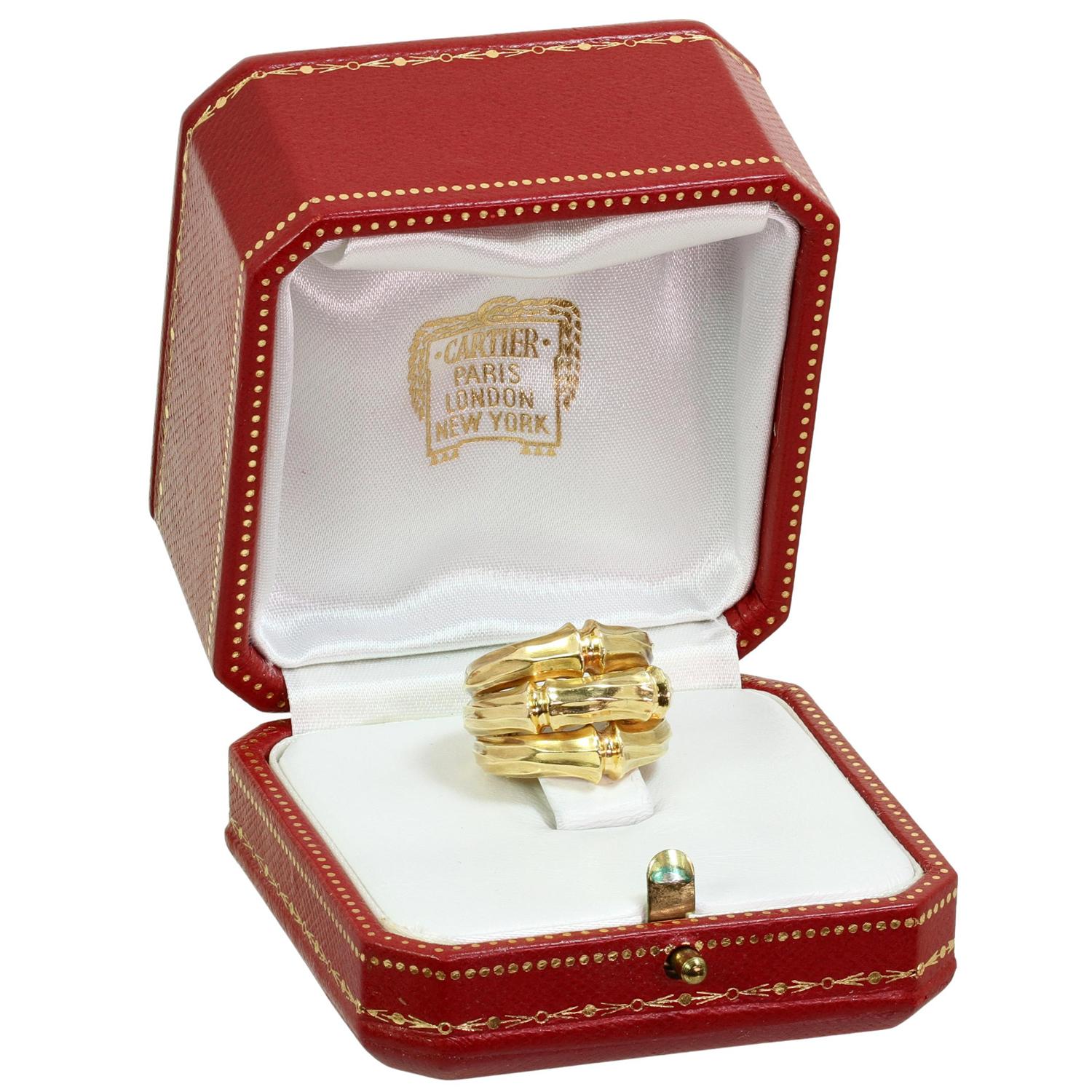 CARTIER Bamboo Yellow Gold 3 Row Ring Box Papers Size 53 For Sale 2