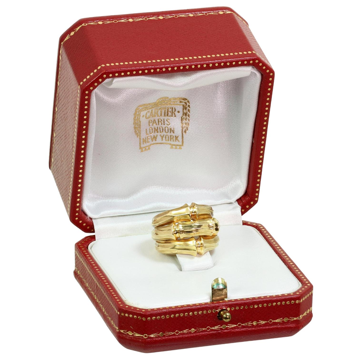 CARTIER Bambus Gelbgold 3 Reihen Ring Box Papiere Größe 53 5