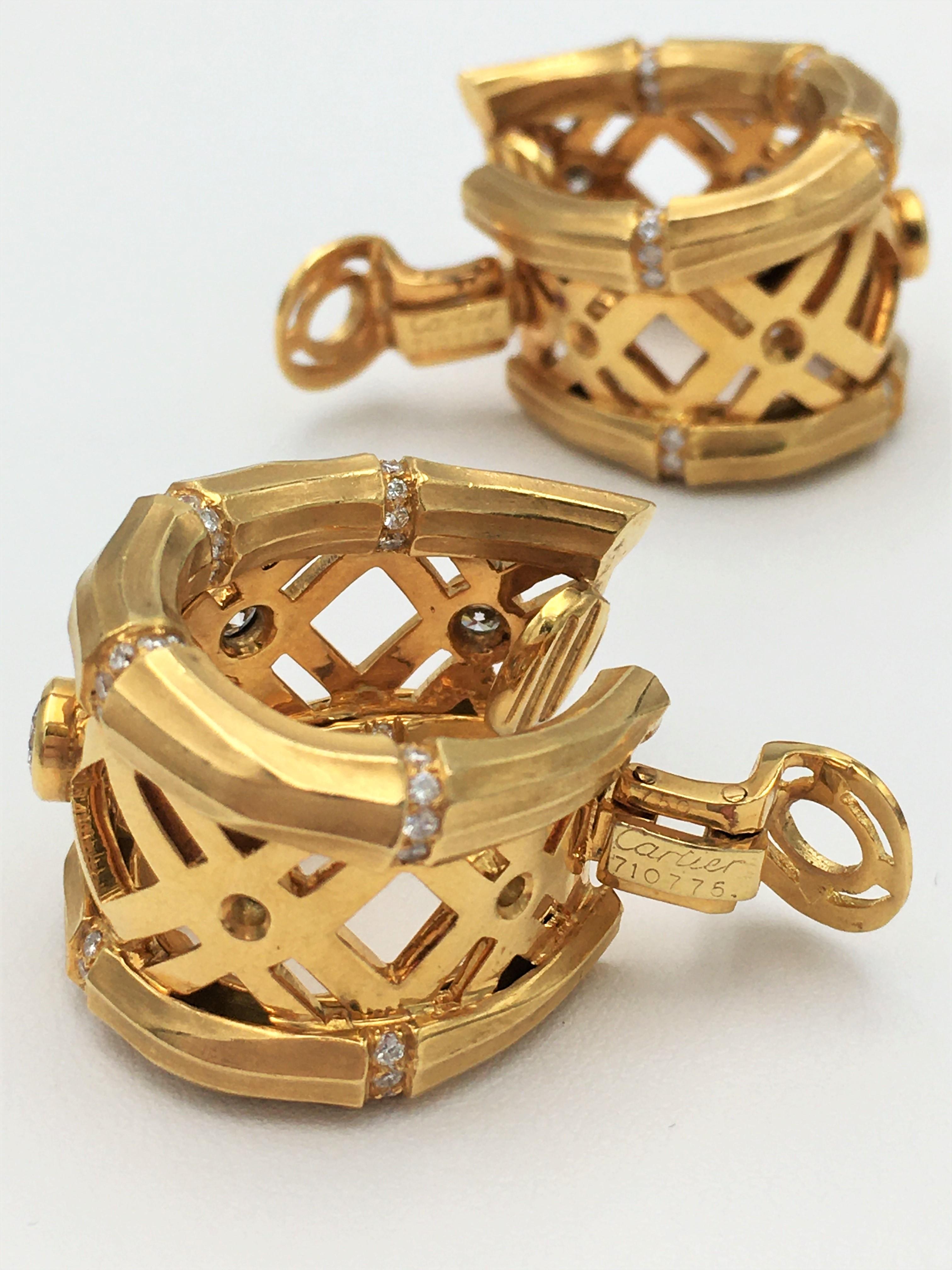 Women's Cartier 'Bamboo' Yellow Gold and Diamond Earrings