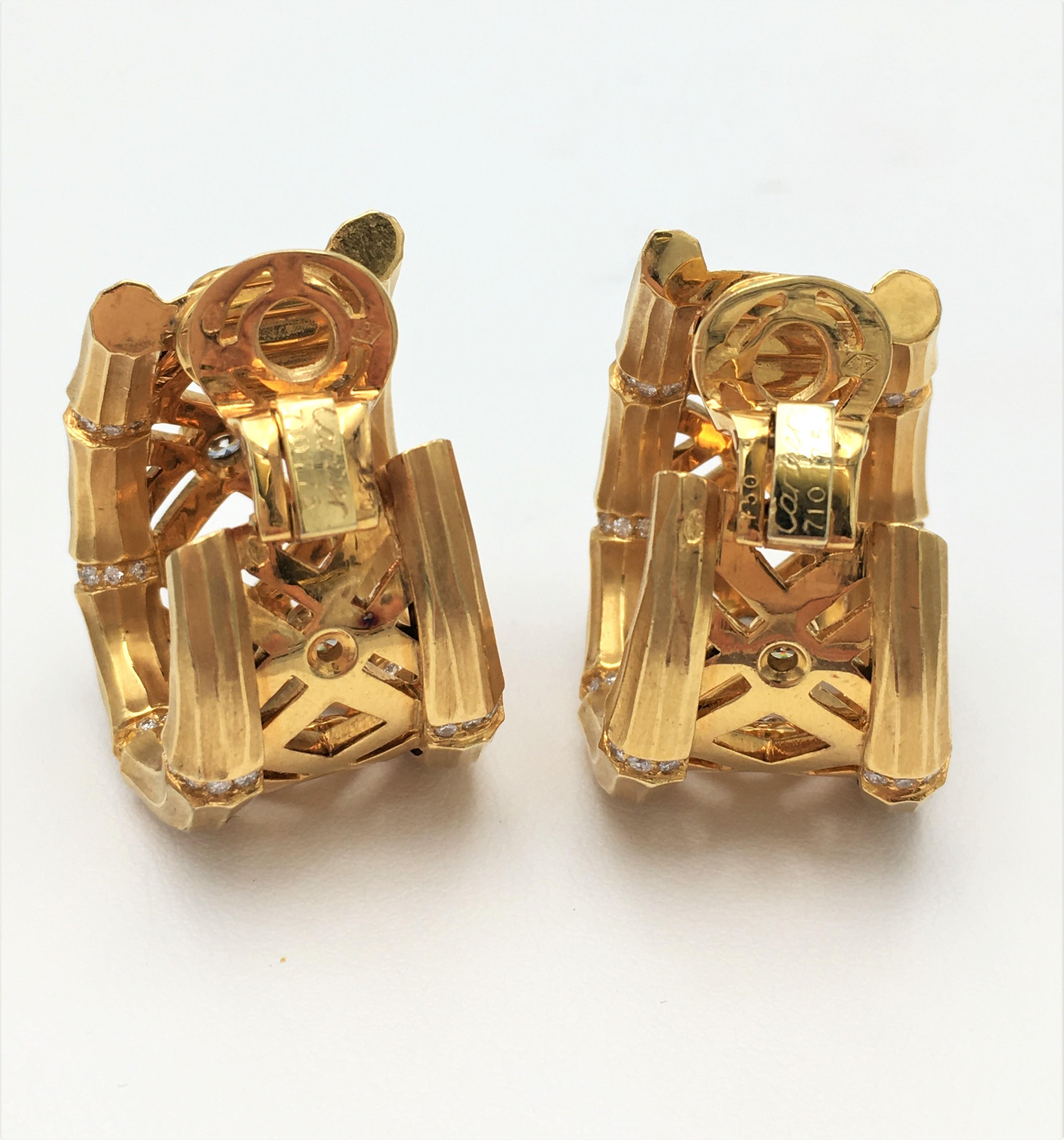 Cartier 'Bamboo' Yellow Gold and Diamond Earrings 1