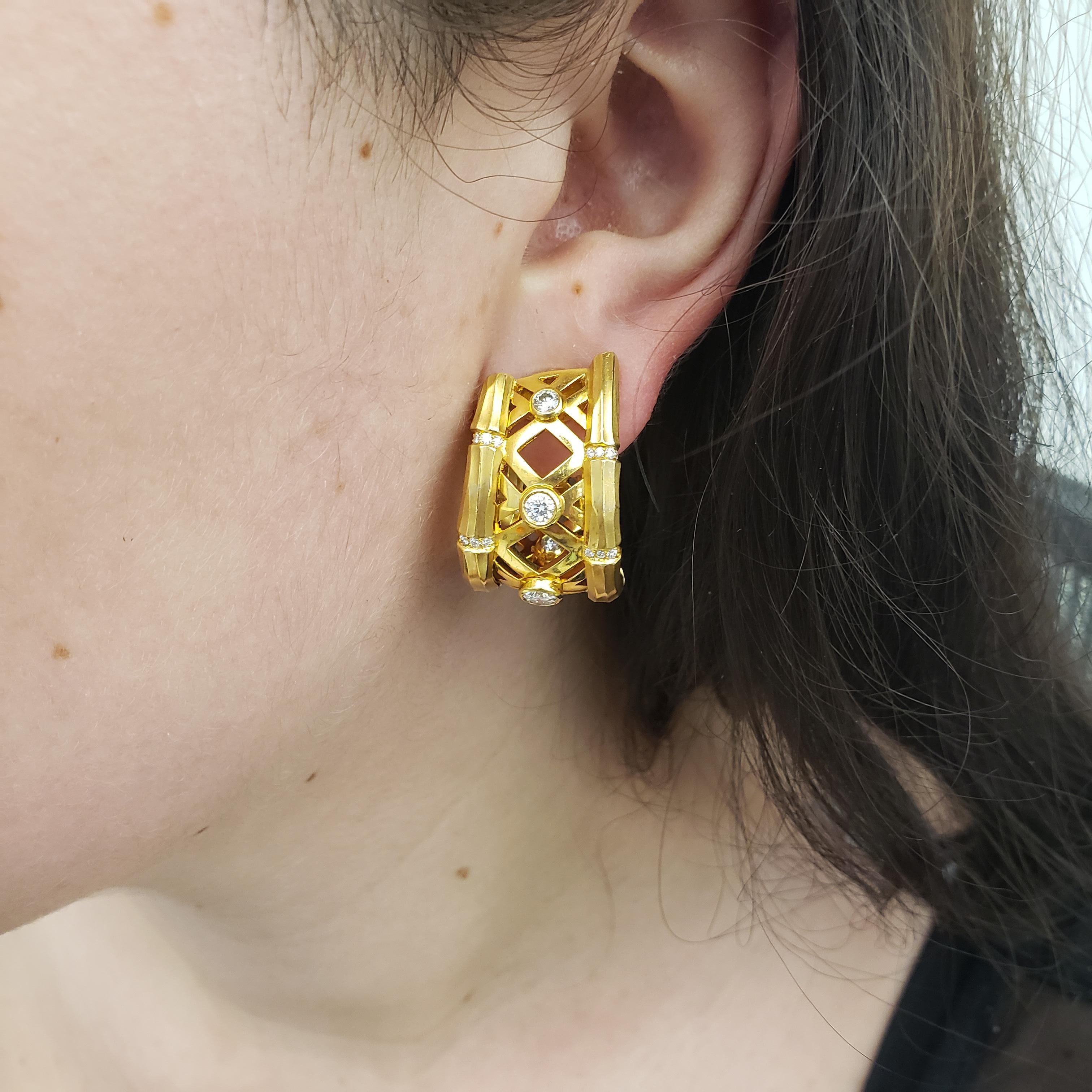 Cartier 'Bamboo' Yellow Gold and Diamond Earrings 2