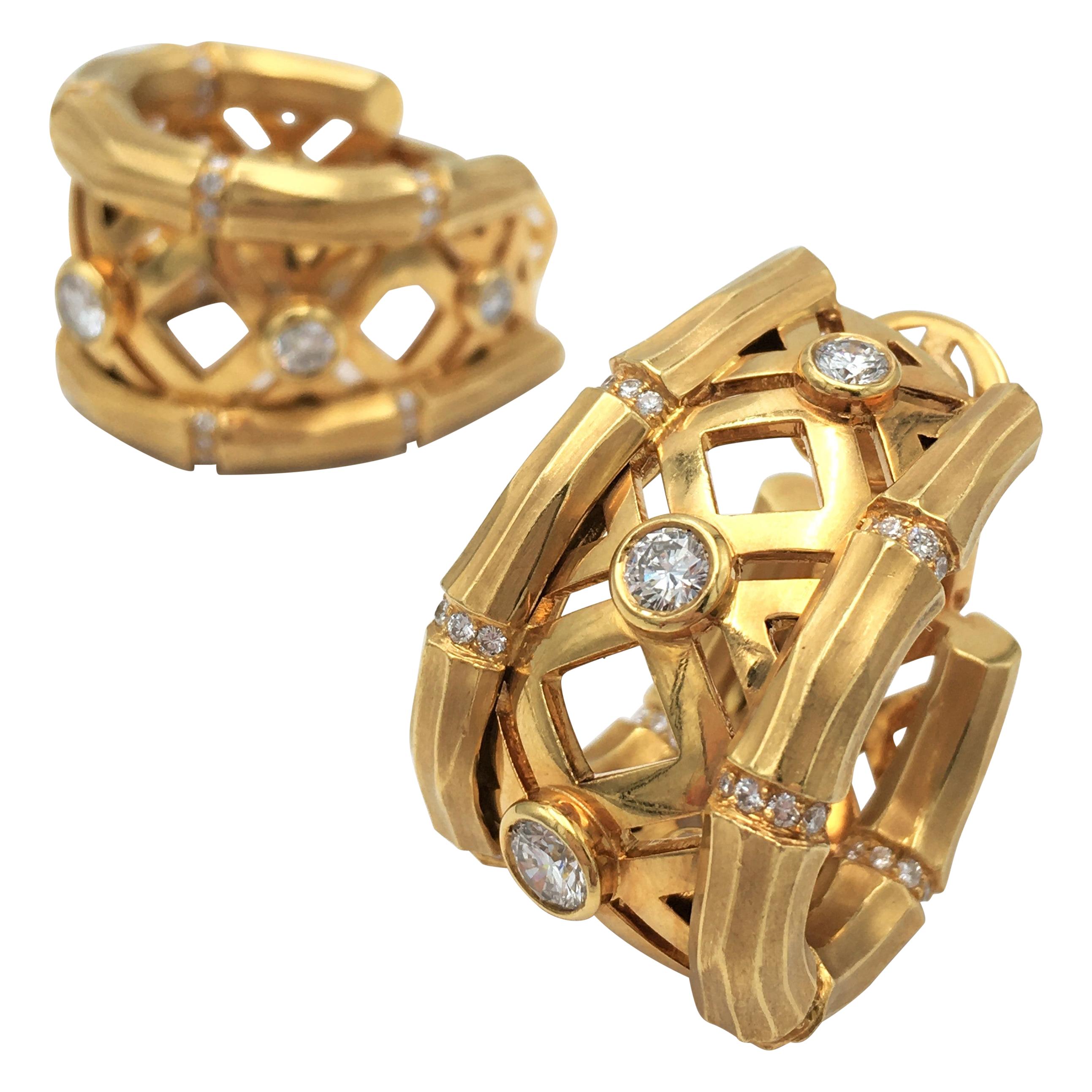 Cartier 'Bamboo' Yellow Gold and Diamond Earrings