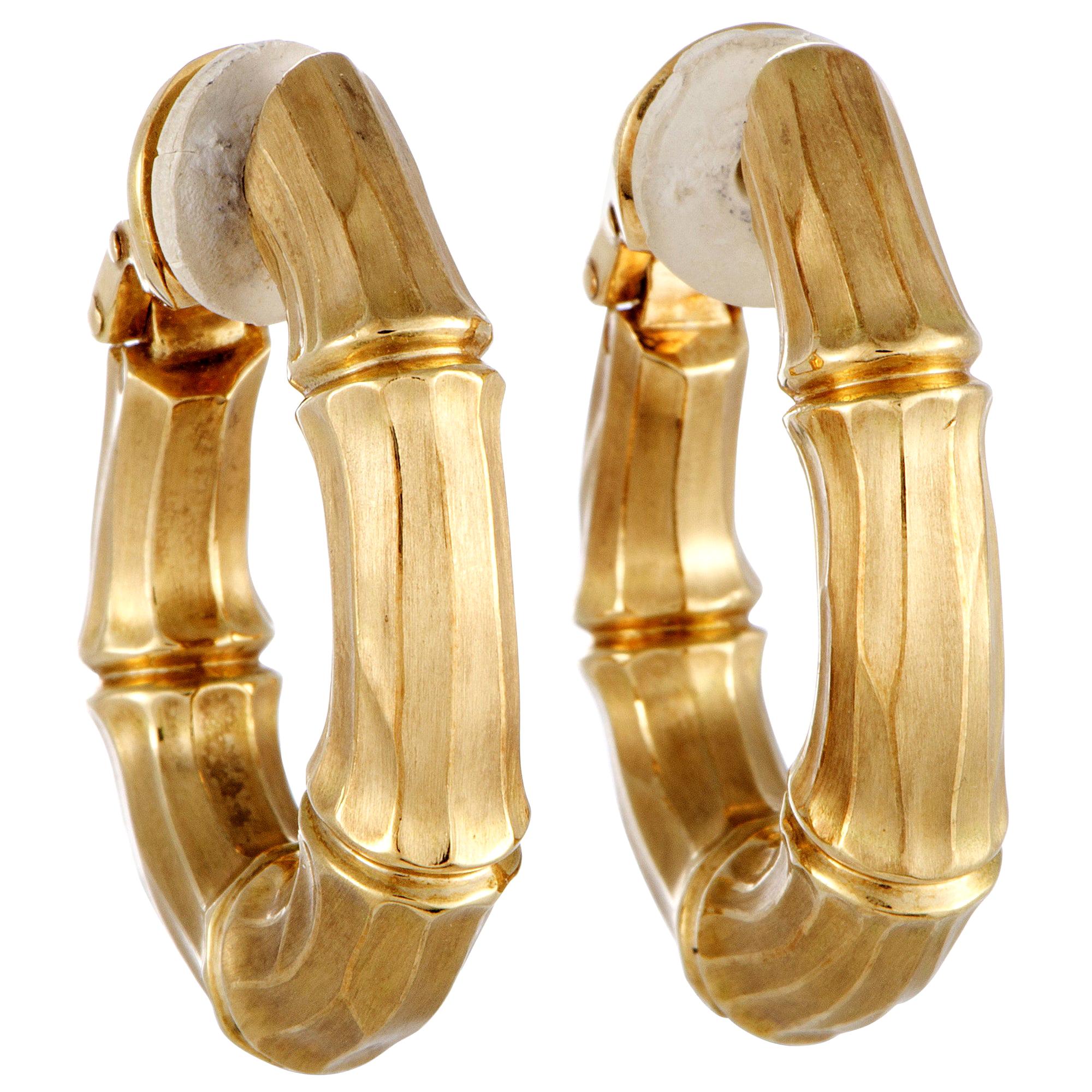 Cartier Bamboo Yellow Gold Oval Hoop Clip-On Earrings