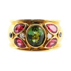 Cartier Band Ring 18k Yellow Gold with Tourmaline Sapphire and Diamond