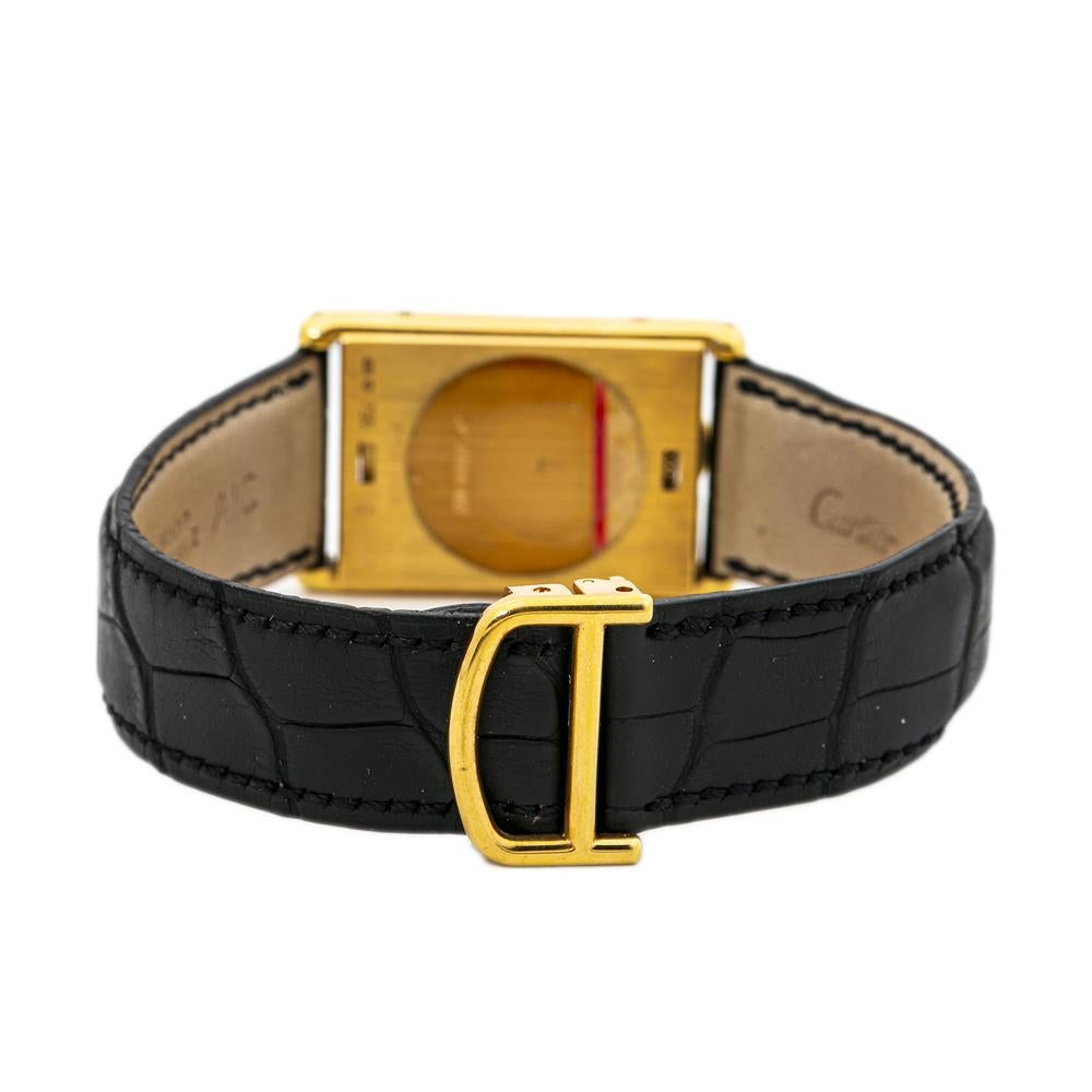 Contemporary Cartier Basculante 2499D New Rare 18k Yellow Gold Mens Watch Box & Paper For Sale