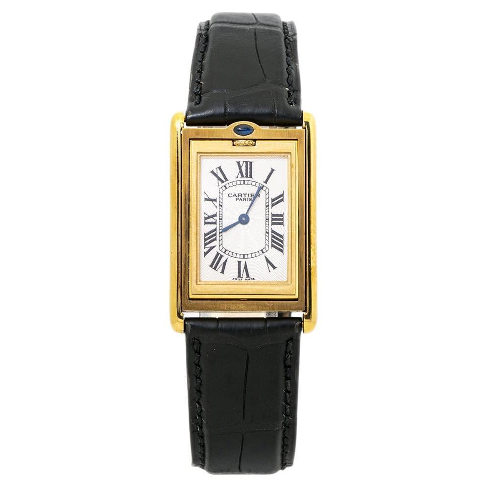 Cartier Basculante 2499D New Rare 18k Yellow Gold Mens Watch Box & Paper For Sale