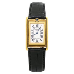 Cartier Basculante 2499D New Rare 18k Yellow Gold Mens Watch Box & Paper