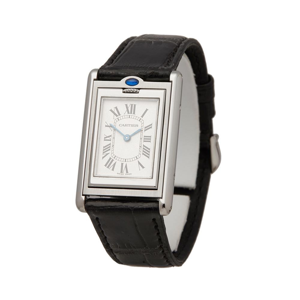 Ref: COM1781
Manufacturer: Cartier
Model: Basculante
Model Ref: 2405
Age: 
Gender: Unisex
Complete With: Xupes Presentation Box
Dial: White Roman 
Glass: Sapphire Crystal
Movement: Quartz
Water Resistance: To Manufacturers Specifications
Case: