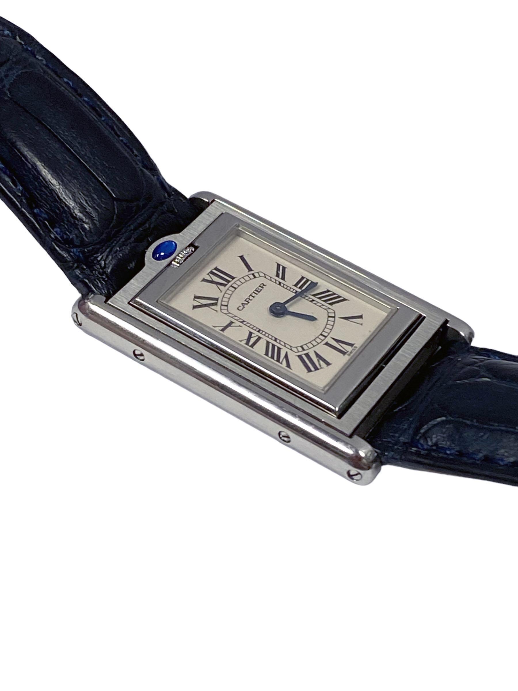 Cartier Basculante Stahl Wristbanduhr, Wendbare Mid-Größe Quarz-Armbanduhr für Damen oder Herren