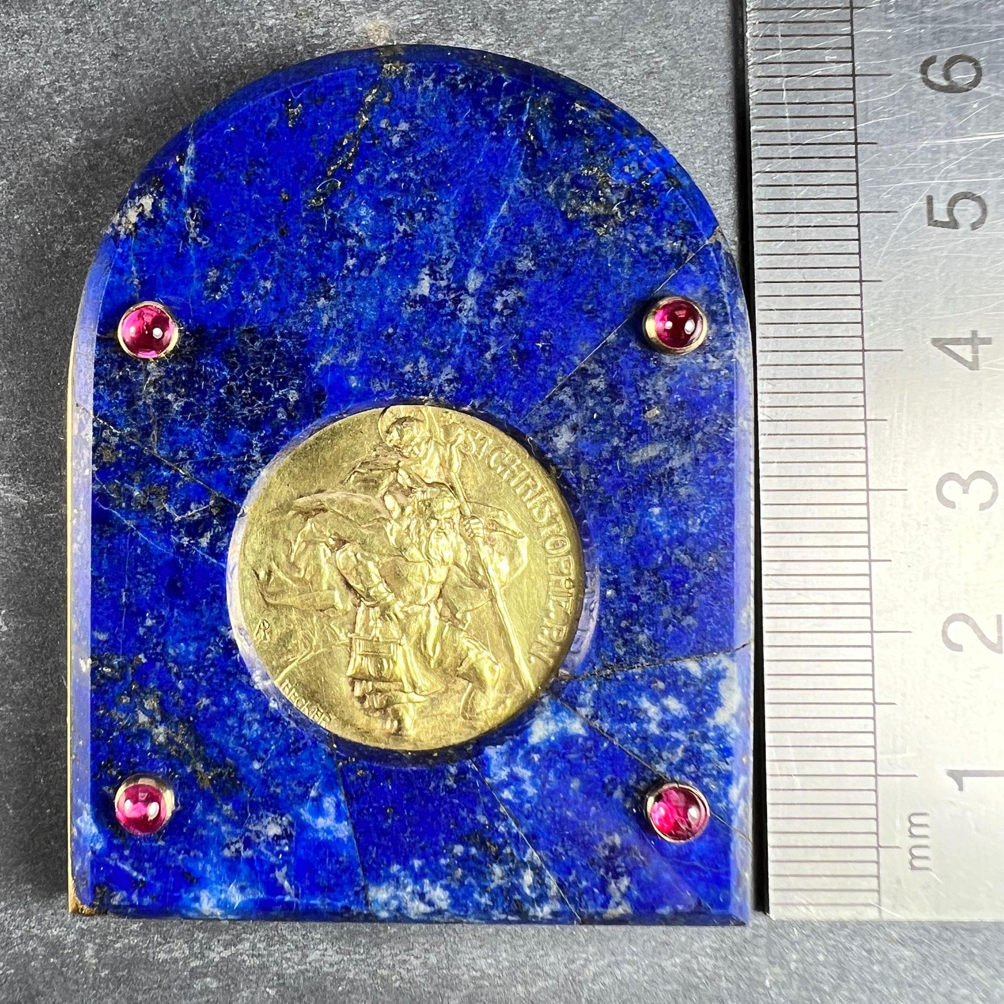Christophe de Cartier Médaille en or jaune 18 carats Lapis Lazuli Rubis en vente 6