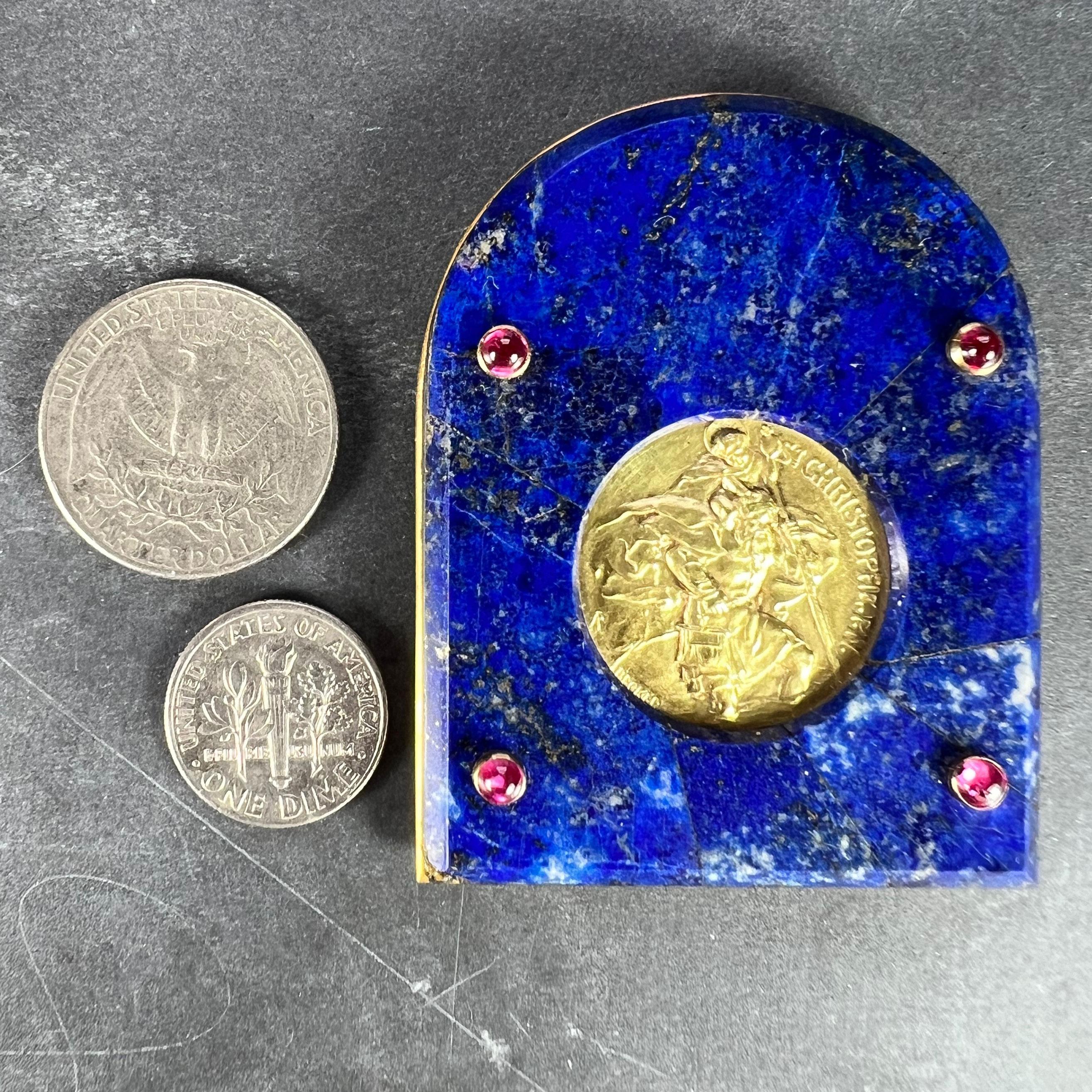 Christophe de Cartier Médaille en or jaune 18 carats Lapis Lazuli Rubis en vente 7