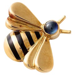 Cartier Bee Pin in Black-Enameled 18K Yellow Gold with Cabochon Sapphire