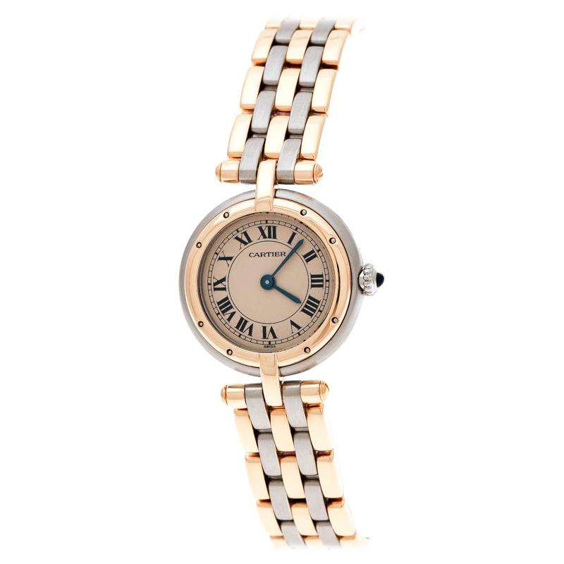 1990s Ladies Cartier Panthère Vendôme Quartz Model 166920 in Stainless Steel with Studded Gold Bezel