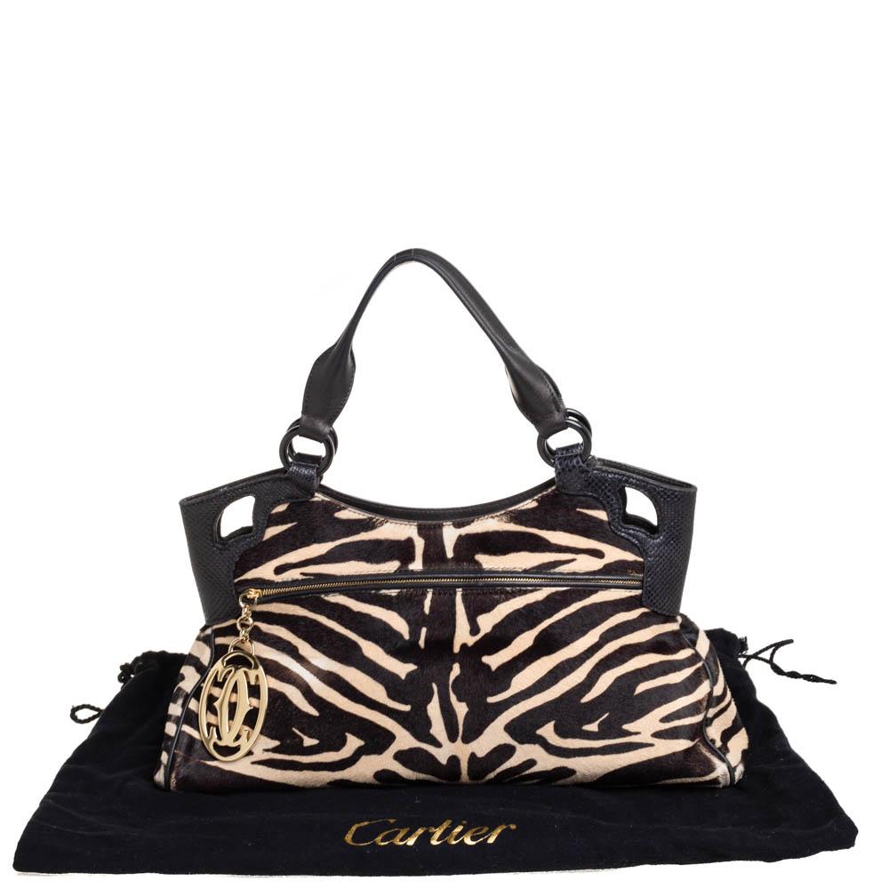 Women's Cartier Beige/Black Zebra Print Pony Hair Leather Marcello de Cartier Satchel