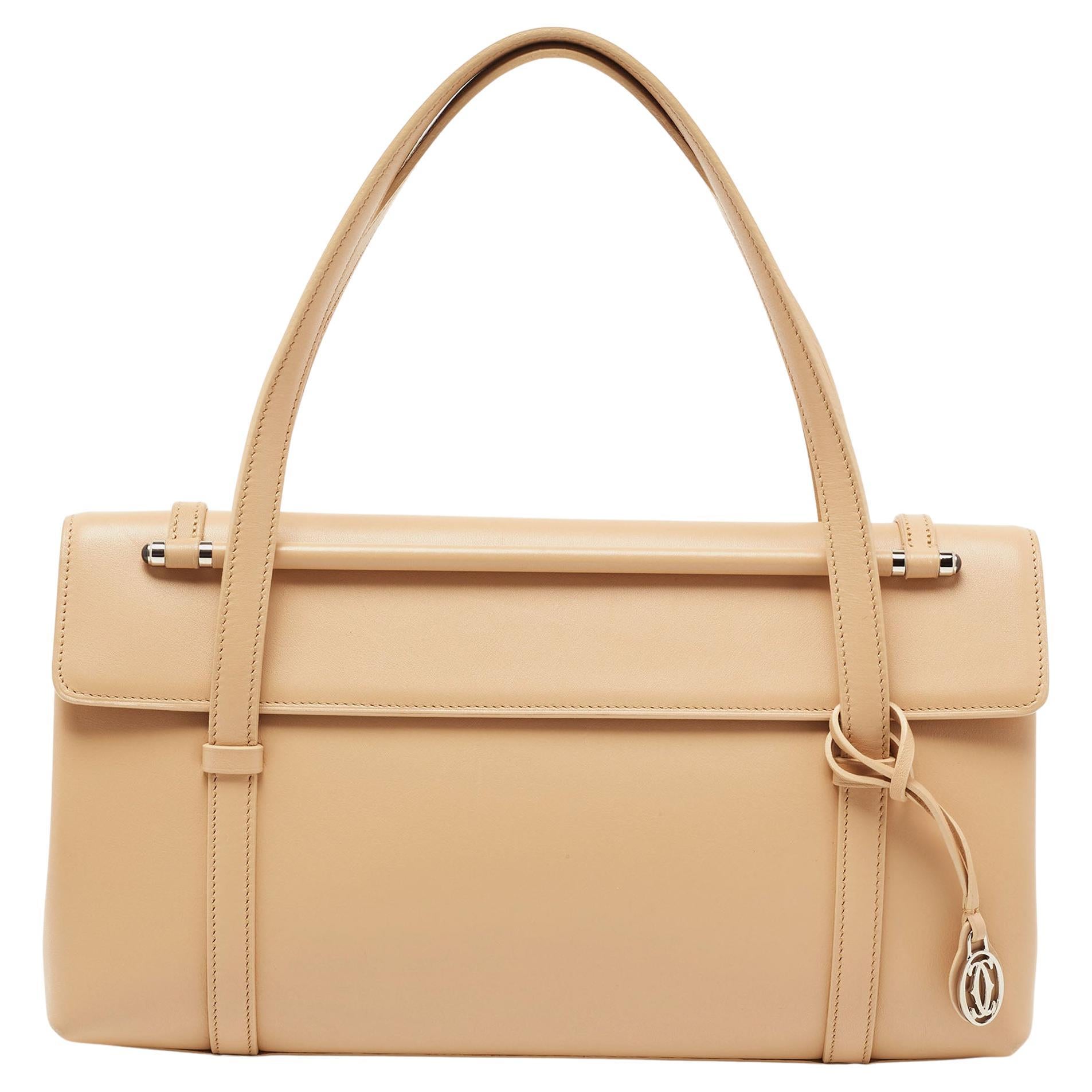 Cartier Beige Leather Cabochon Flap Shoulder Bag