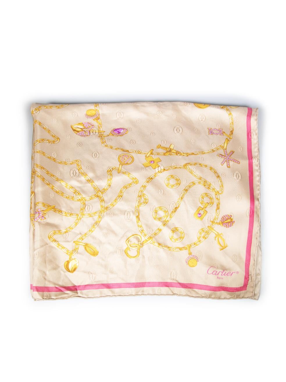 Orange Cartier Beige Silk Heart Chain Square Scarf