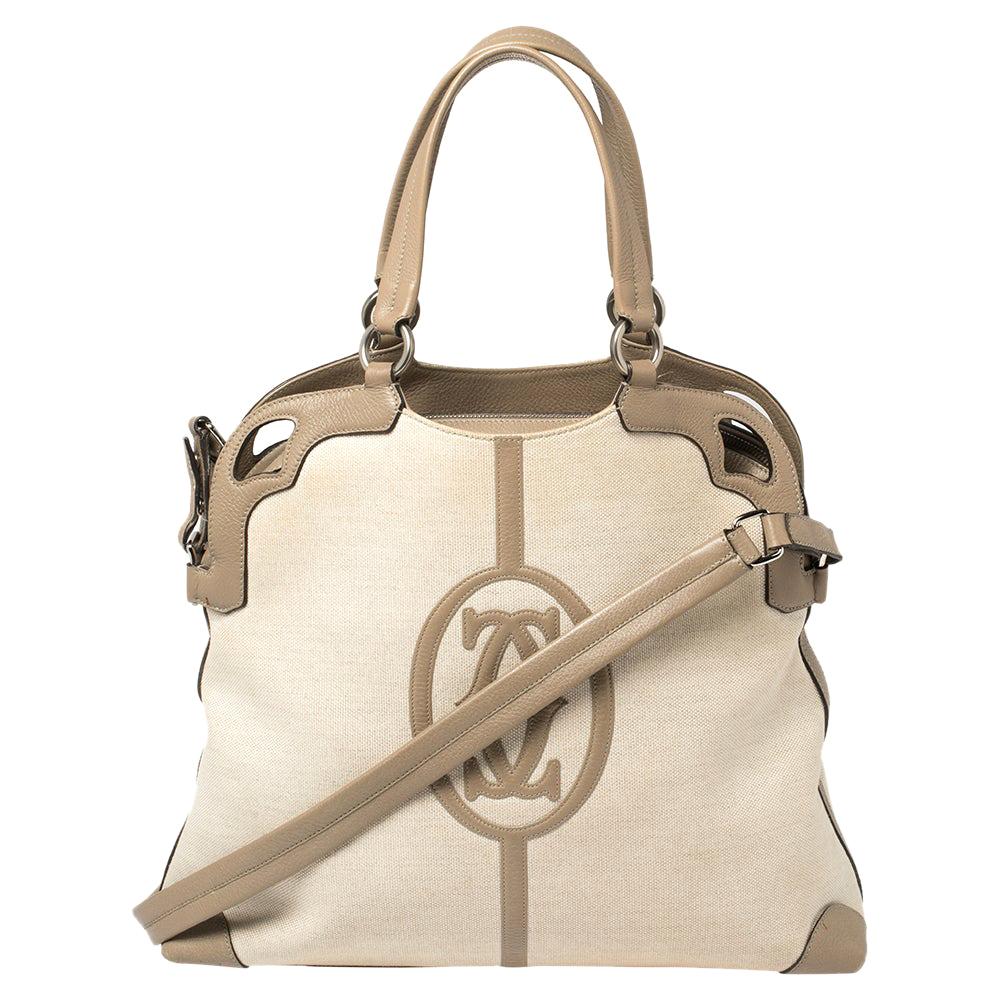 Cartier Beige/White Canvas and Leather Marcello De Cartier Satchel