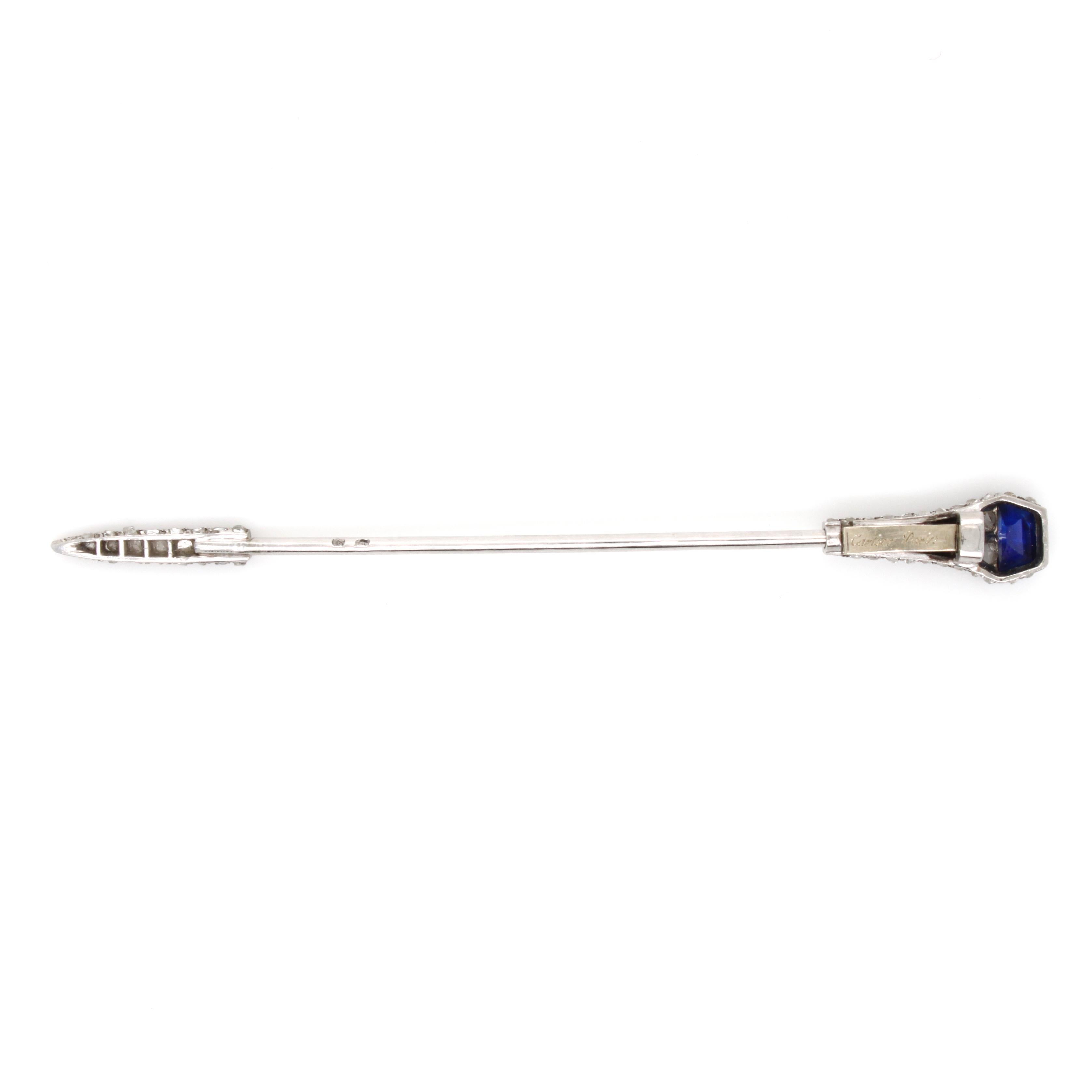 Tapered Baguette Cartier Belle Epoch Sapphire and Diamond Jabot Pin, circa 1910s