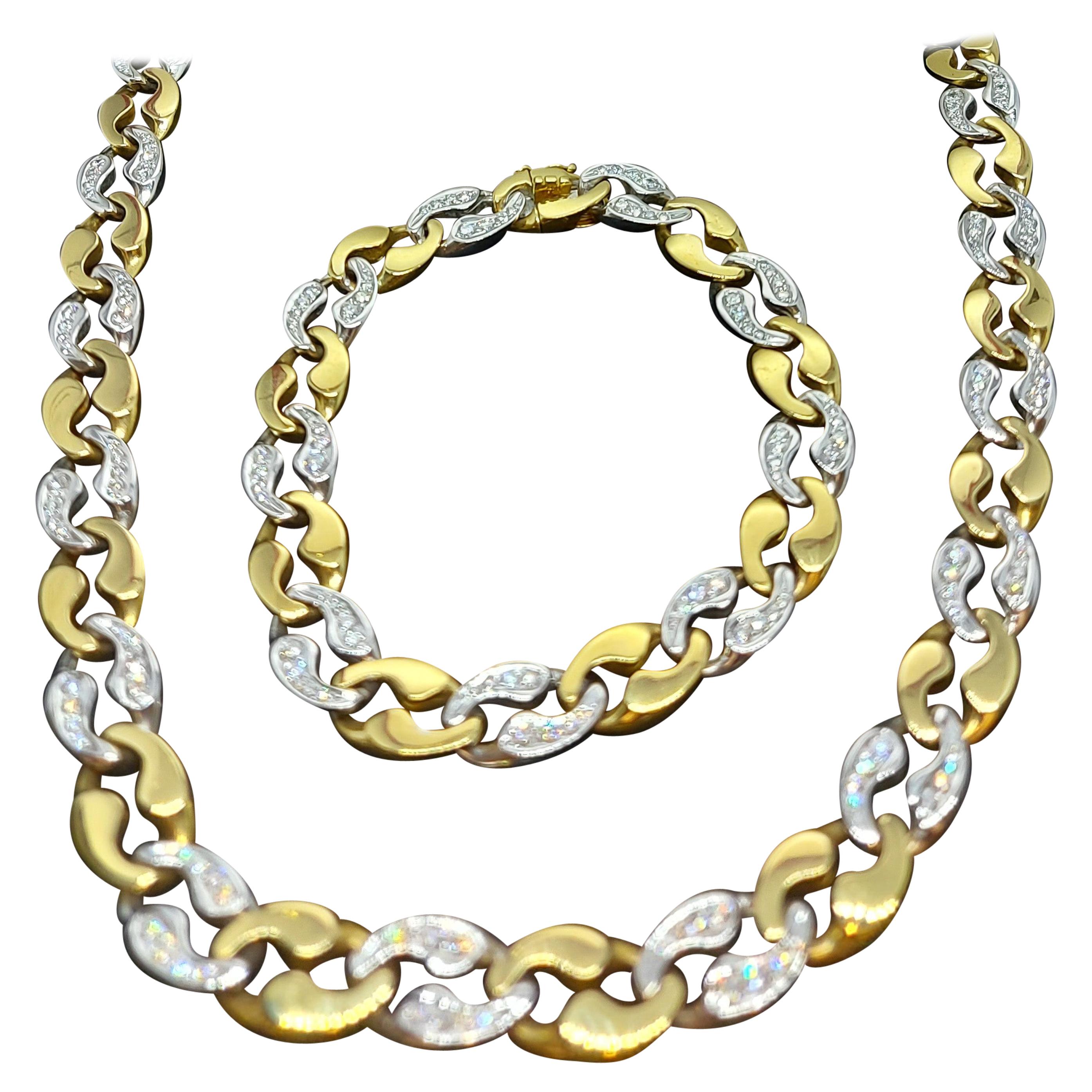 18kt Gold Link Cartier London Necklace Bracelet Brilliant Cut Diamonds Estate