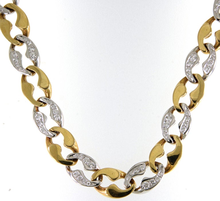 Artisan 18kt Gold Link Cartier London Necklace Bracelet Brilliant Cut Diamonds Estate For Sale