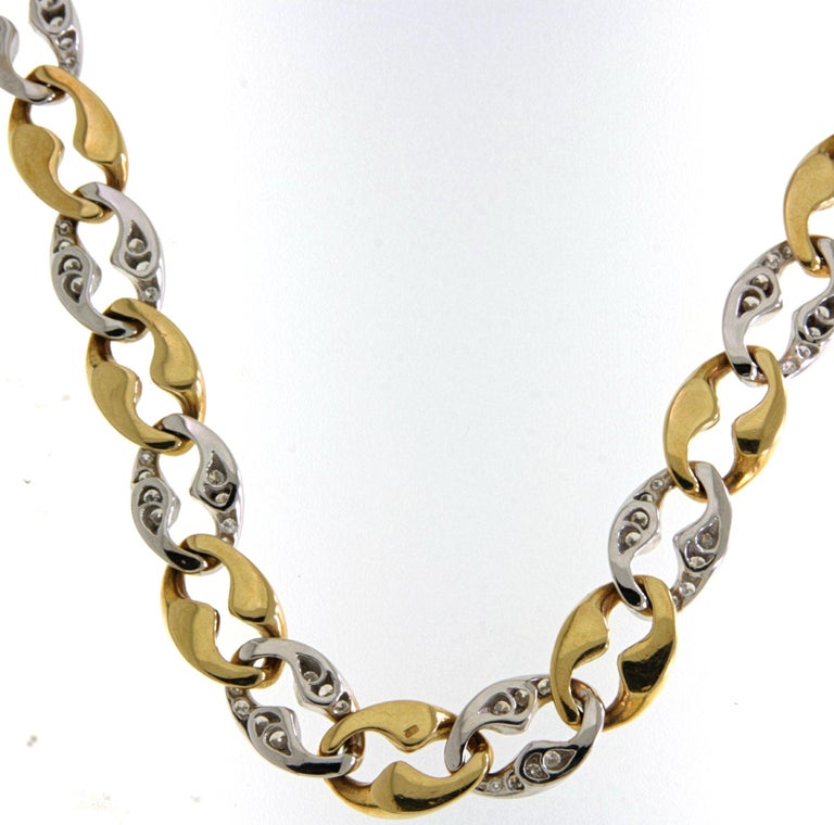 Women's or Men's 18kt Gold Link Cartier London Necklace Bracelet Brilliant Cut Diamonds Estate For Sale