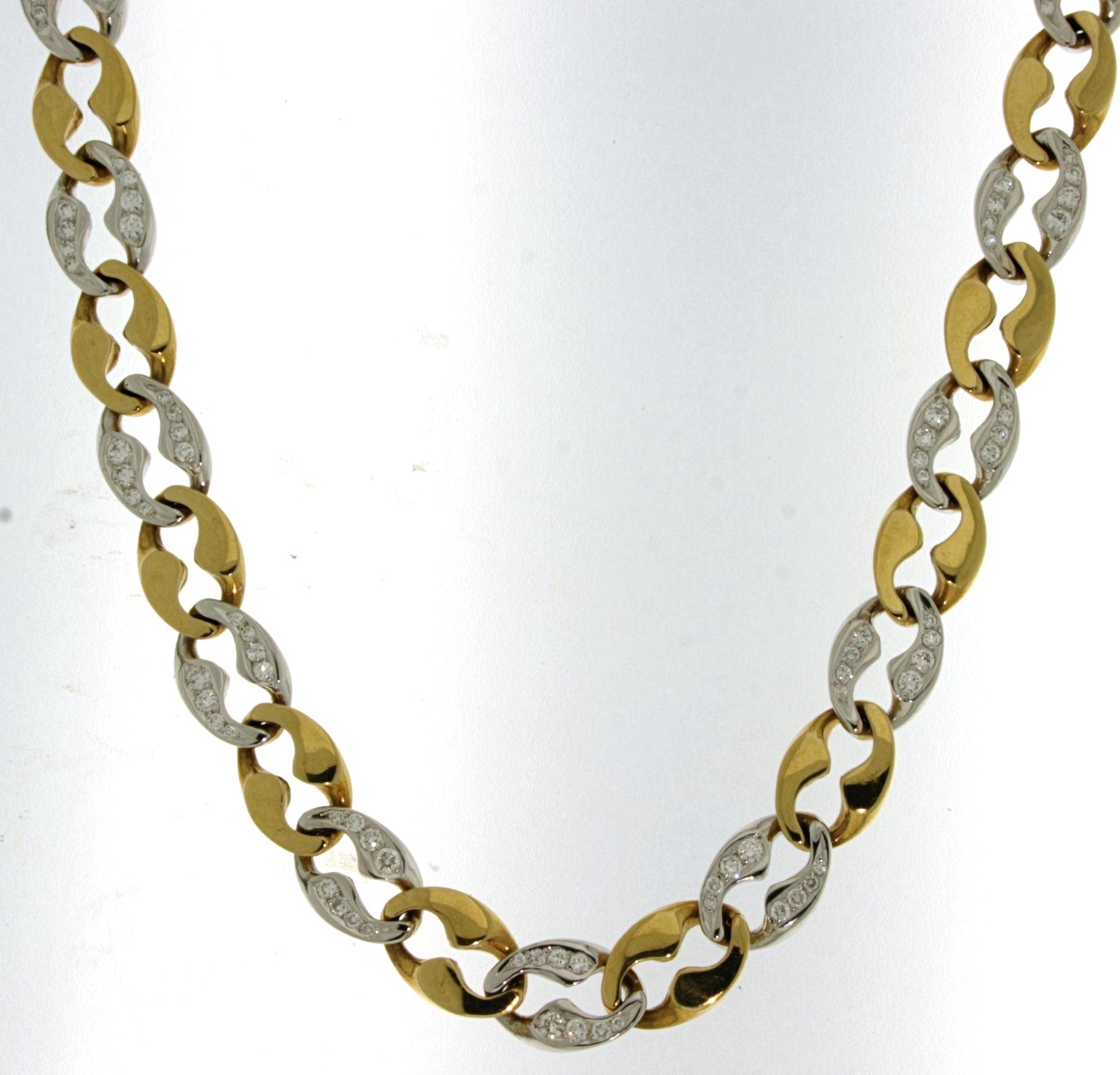 Women's or Men's 18kt Gold Link Cartier London Necklace Bracelet Brilliant Cut Diamonds Estate For Sale