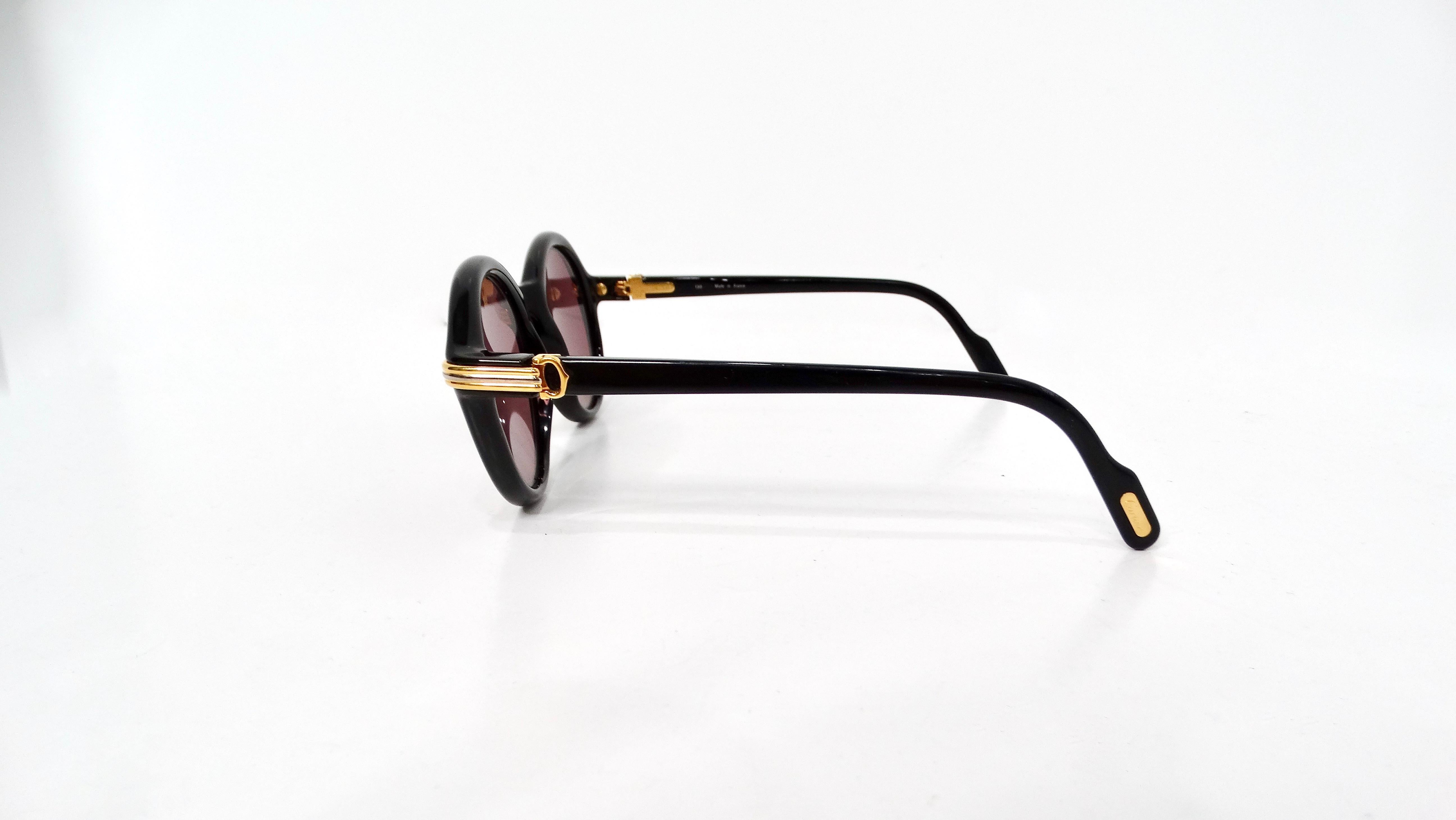 Cartier Black Cabriolet Round Sunglasses circa 1991 In Good Condition For Sale In Scottsdale, AZ