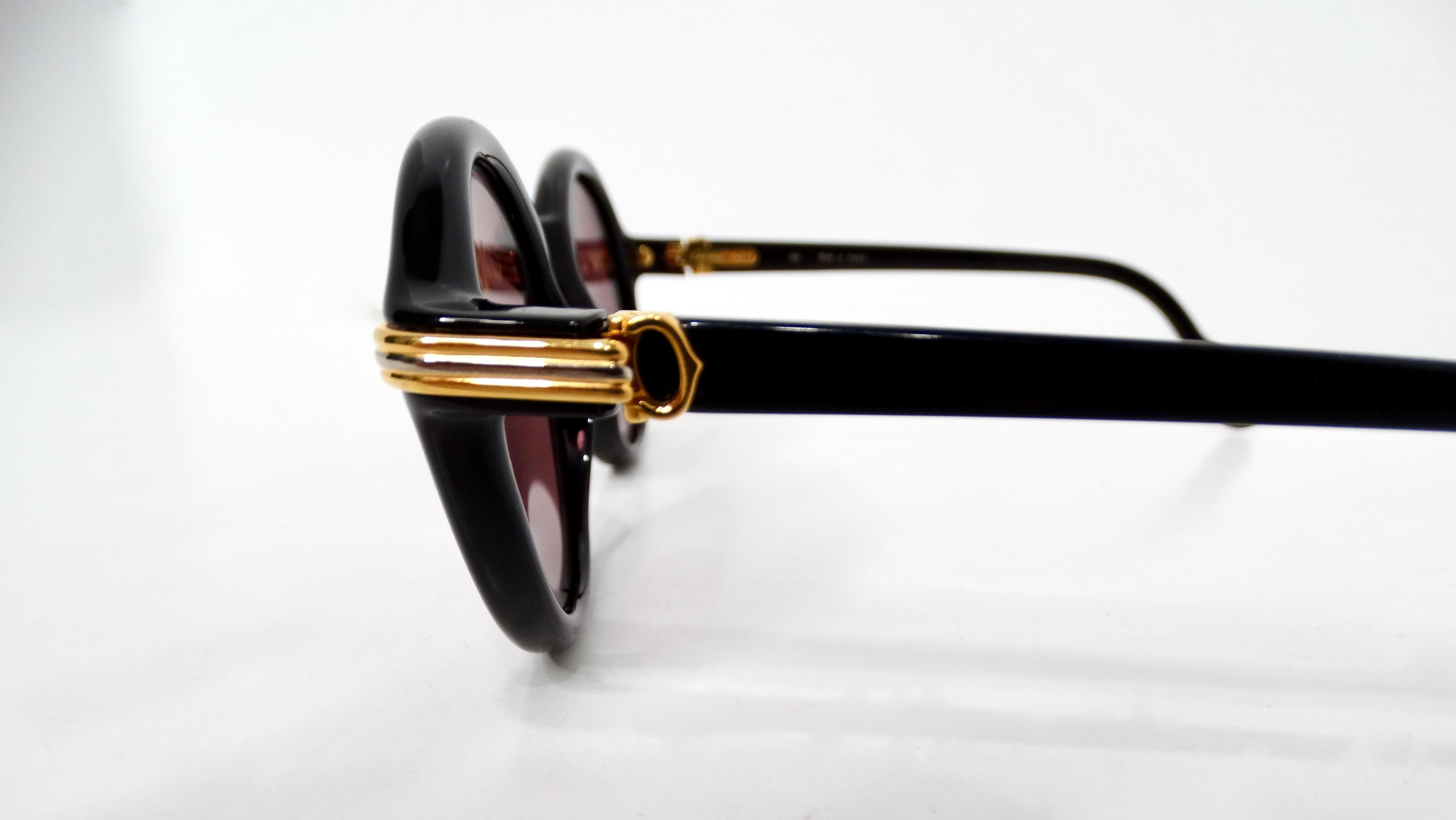 Women's Cartier Black Cabriolet Round Sunglasses circa 1991 For Sale