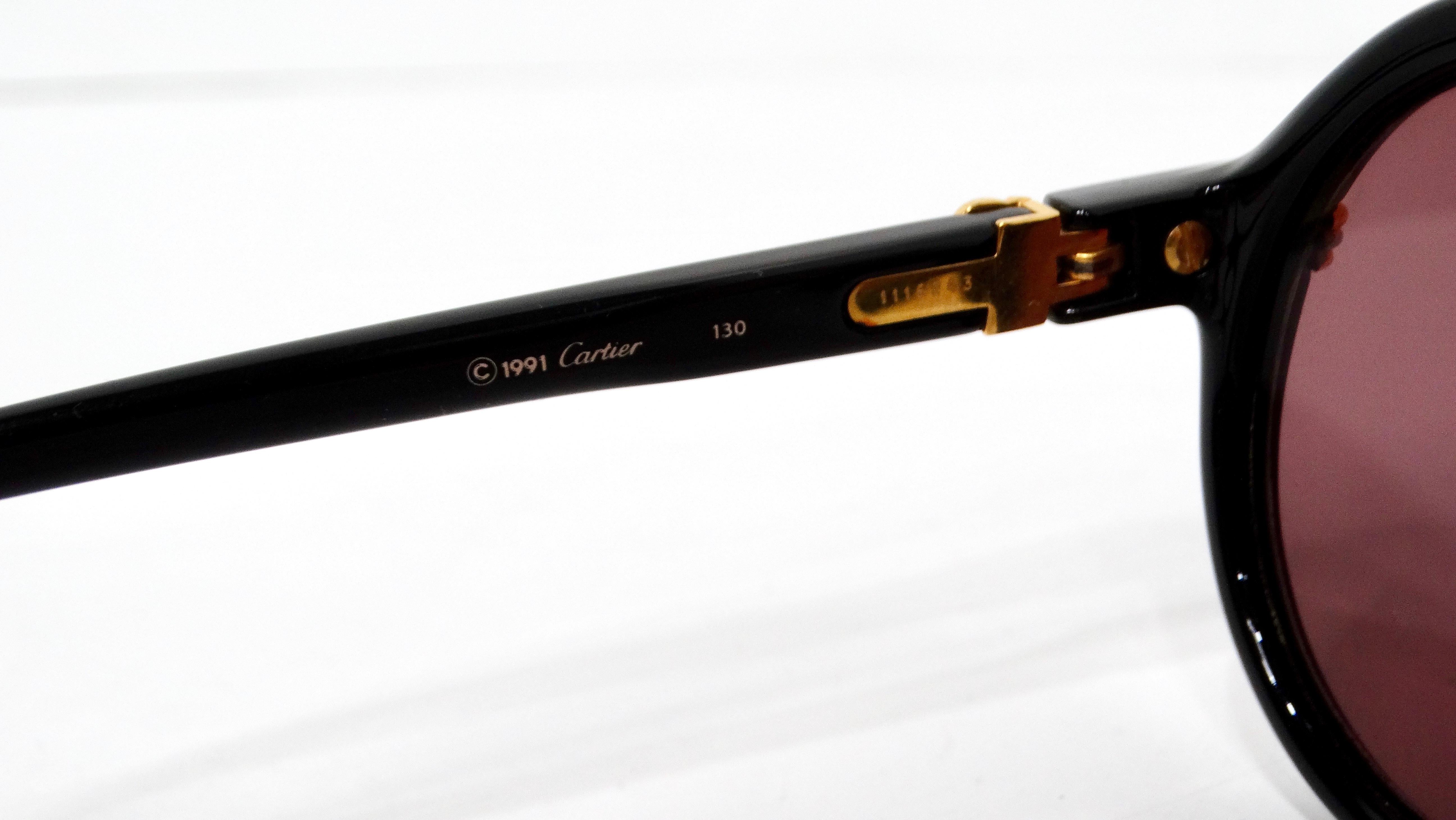 Cartier Black Cabriolet Round Sunglasses circa 1991 For Sale 3