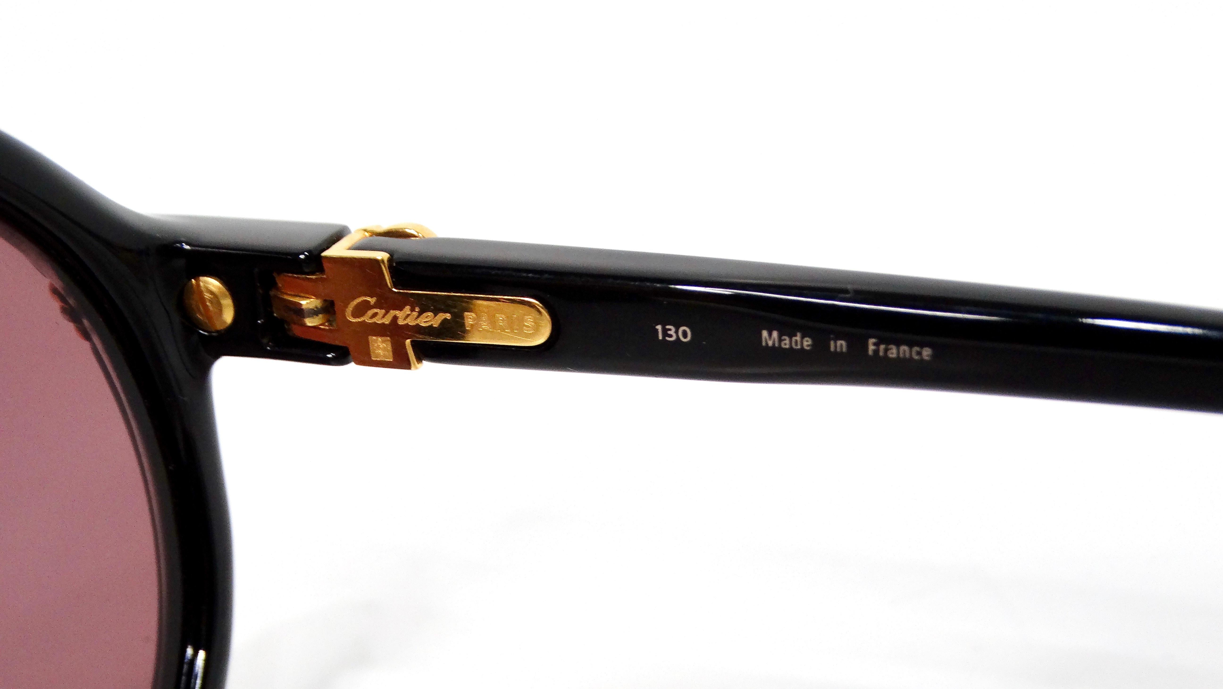 Cartier Black Cabriolet Round Sunglasses circa 1991 For Sale 4