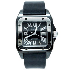 Cartier Black Ceramic Santos 100 Satin Strap Men'S Watch 33X44MM