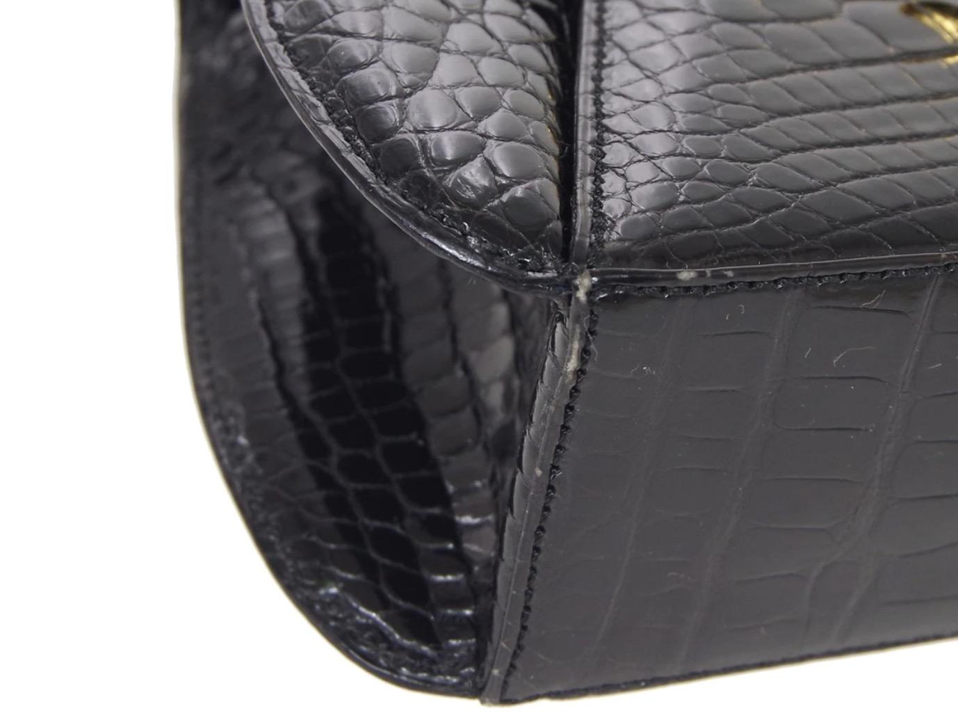 Cartier Black Crocodile Exotic Gold Emblem Kelly Top Handle Satchel Shoulder Bag In Good Condition In Chicago, IL