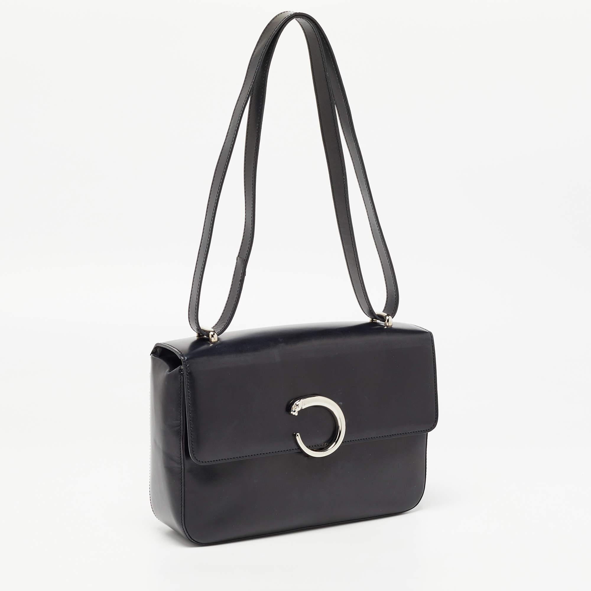 Women's Cartier Black Glossy Leather Panthere Shoulder Bag