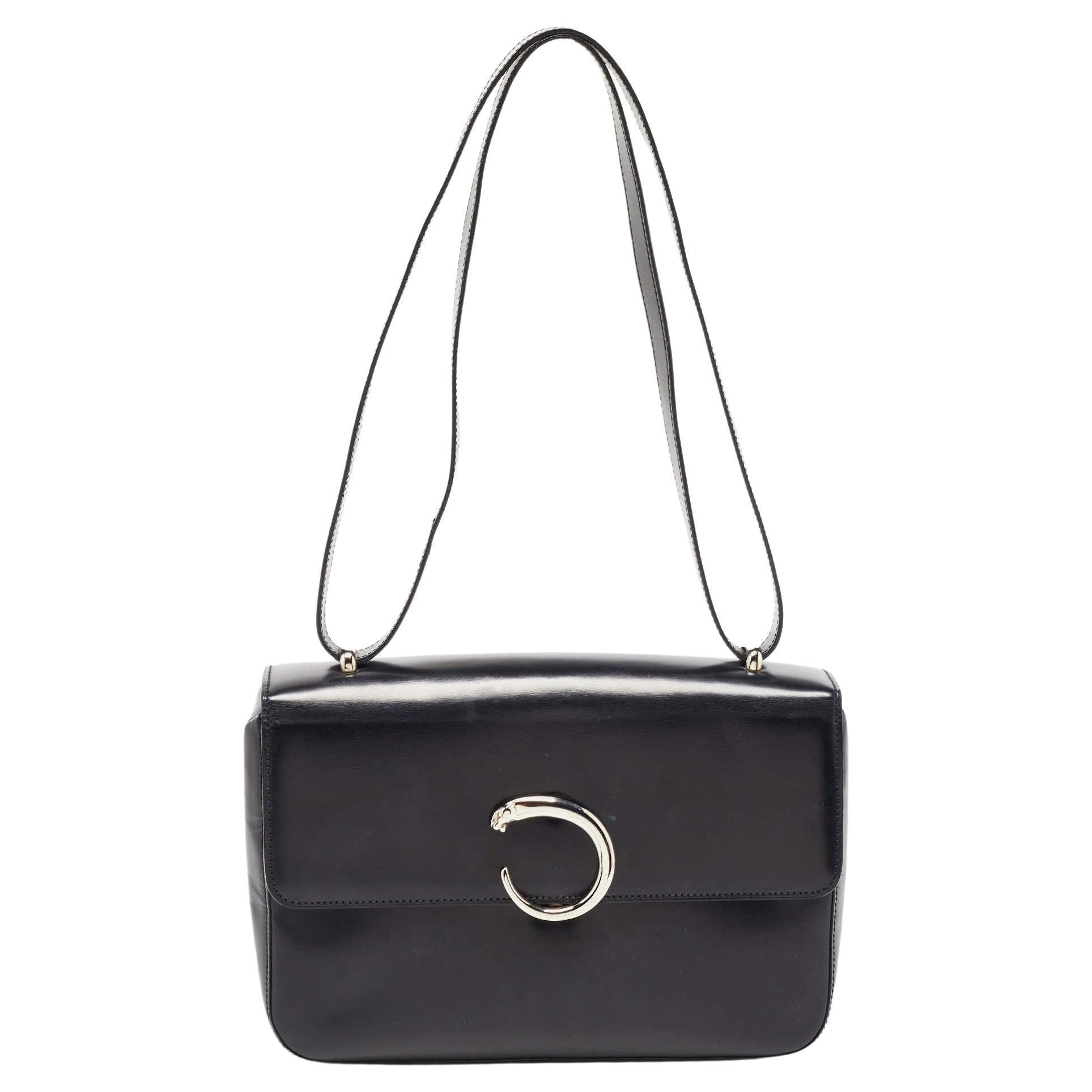 Cartier Black Glossy Leather Panthere Shoulder Bag