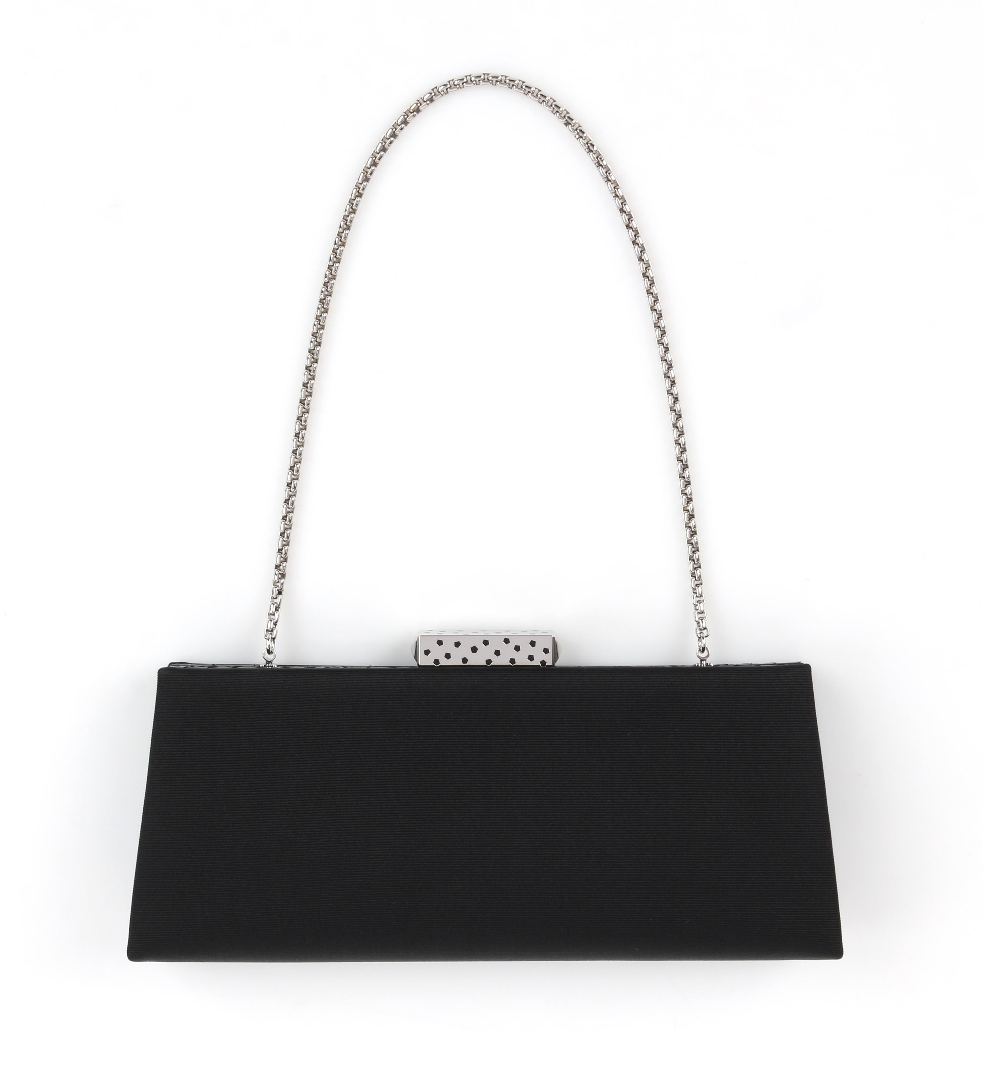 black clutch bolsa with silver chain