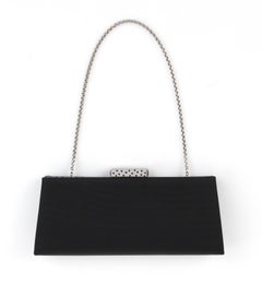 CARTIER Black Grossgrain Structured Clutch Snakeskin Trim Silver Evening Bag NIB