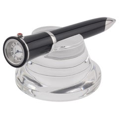 Cartier Black Lacquer Ballpoint Pen Watch w/ Crystal Stand Limited Edition