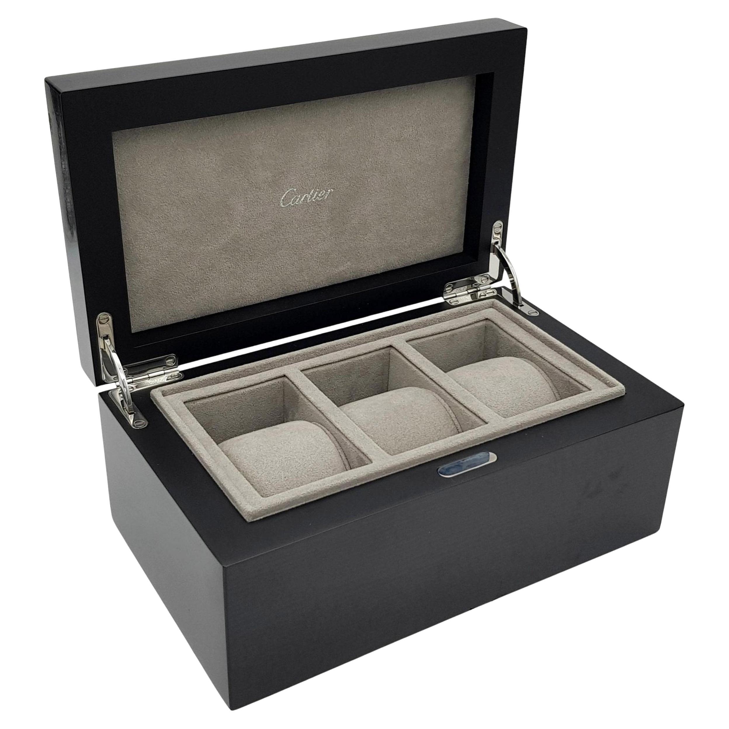 Cartier Wrist Watch Art Deco Design Black Lacquered Storage Case Suede Inlay