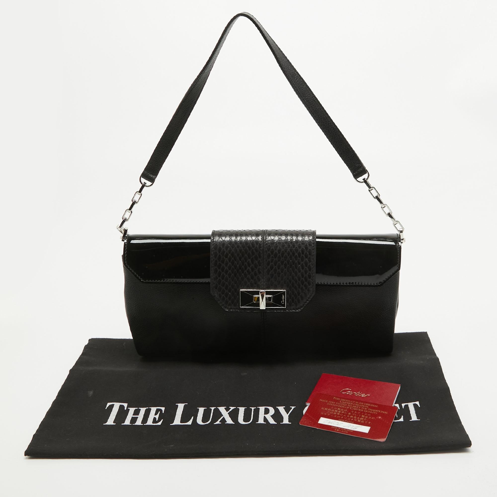 Cartier Black Leather and Snakeskin Classic Feminine Line Shoulder Bag 7