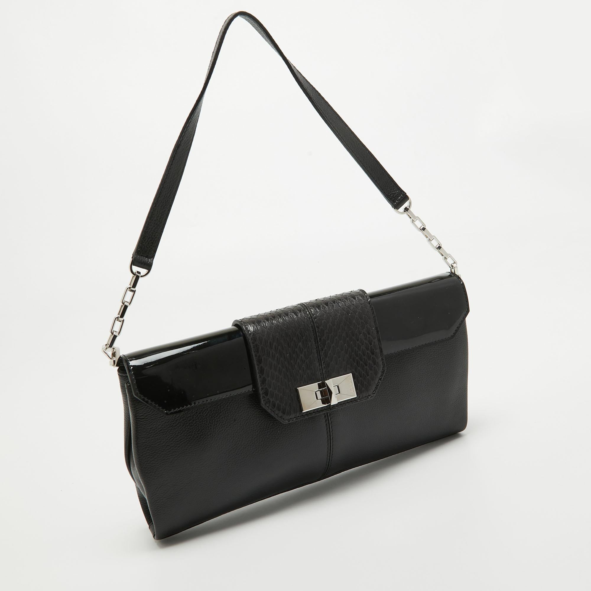 Cartier Black Leather and Snakeskin Classic Feminine Line Shoulder Bag In Excellent Condition In Dubai, Al Qouz 2