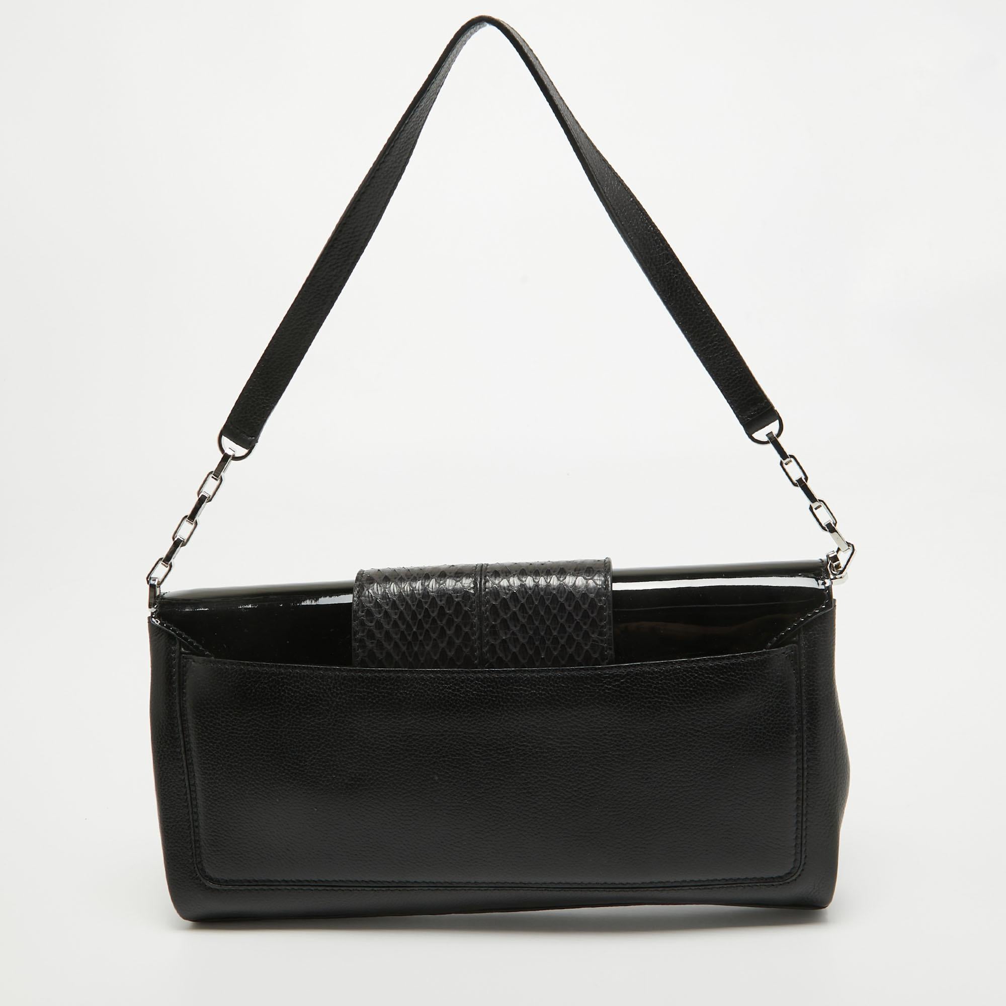 Cartier Black Leather and Snakeskin Classic Feminine Line Shoulder Bag 1