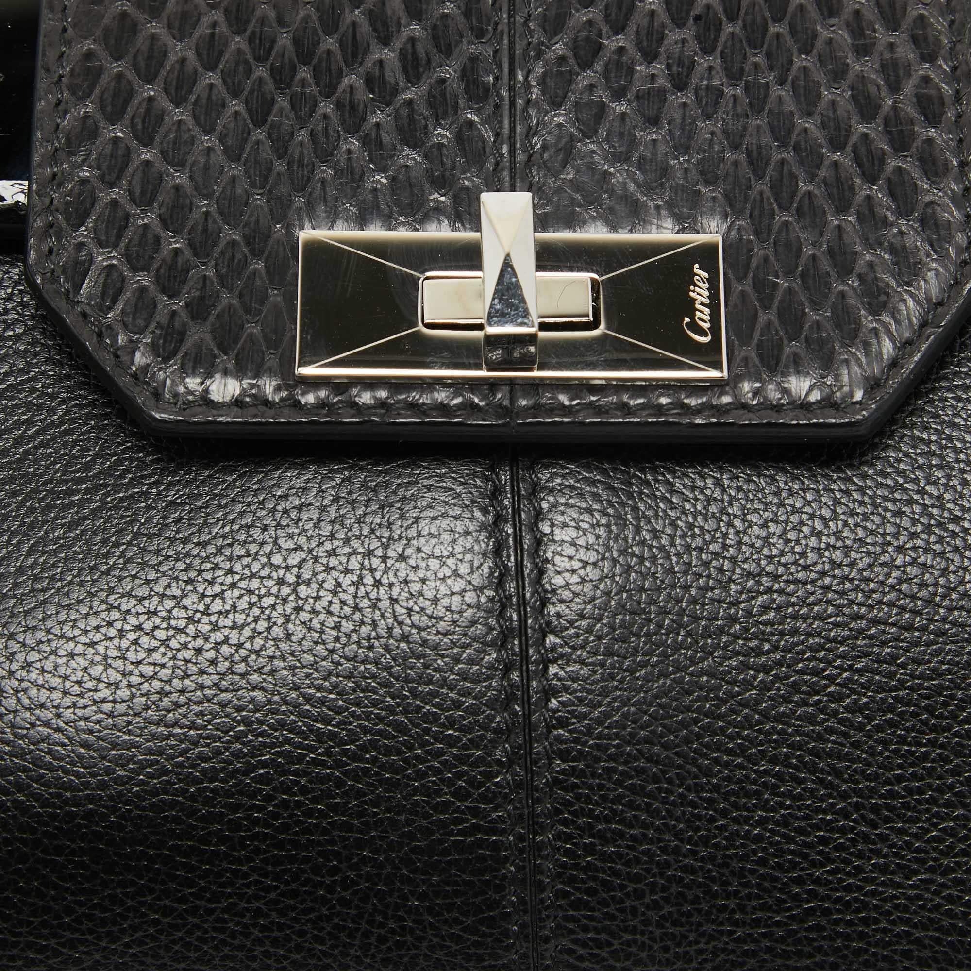 Cartier Black Leather and Snakeskin Classic Feminine Line Shoulder Bag 2