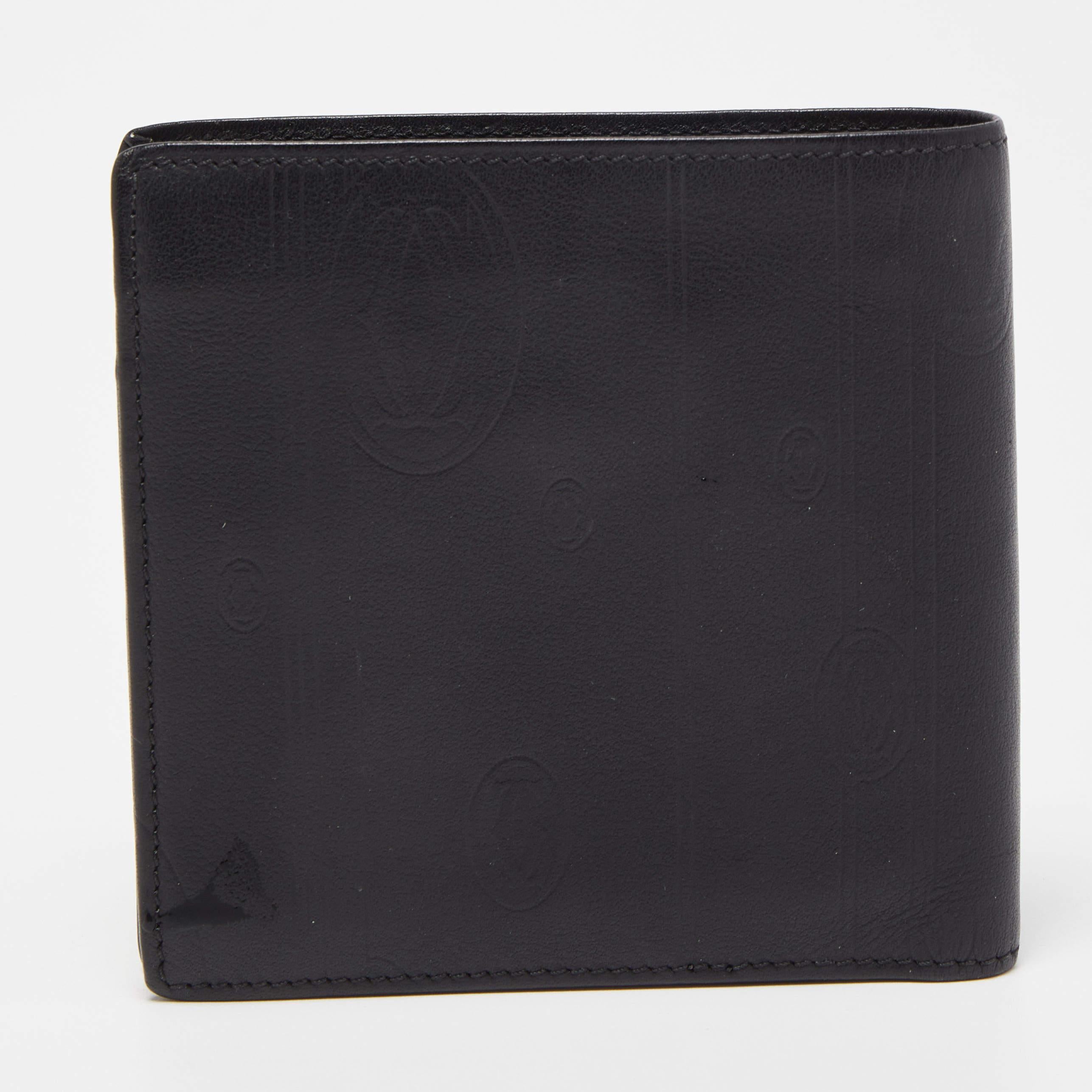 Cartier Black Leather Bifold Wallet In Good Condition For Sale In Dubai, Al Qouz 2